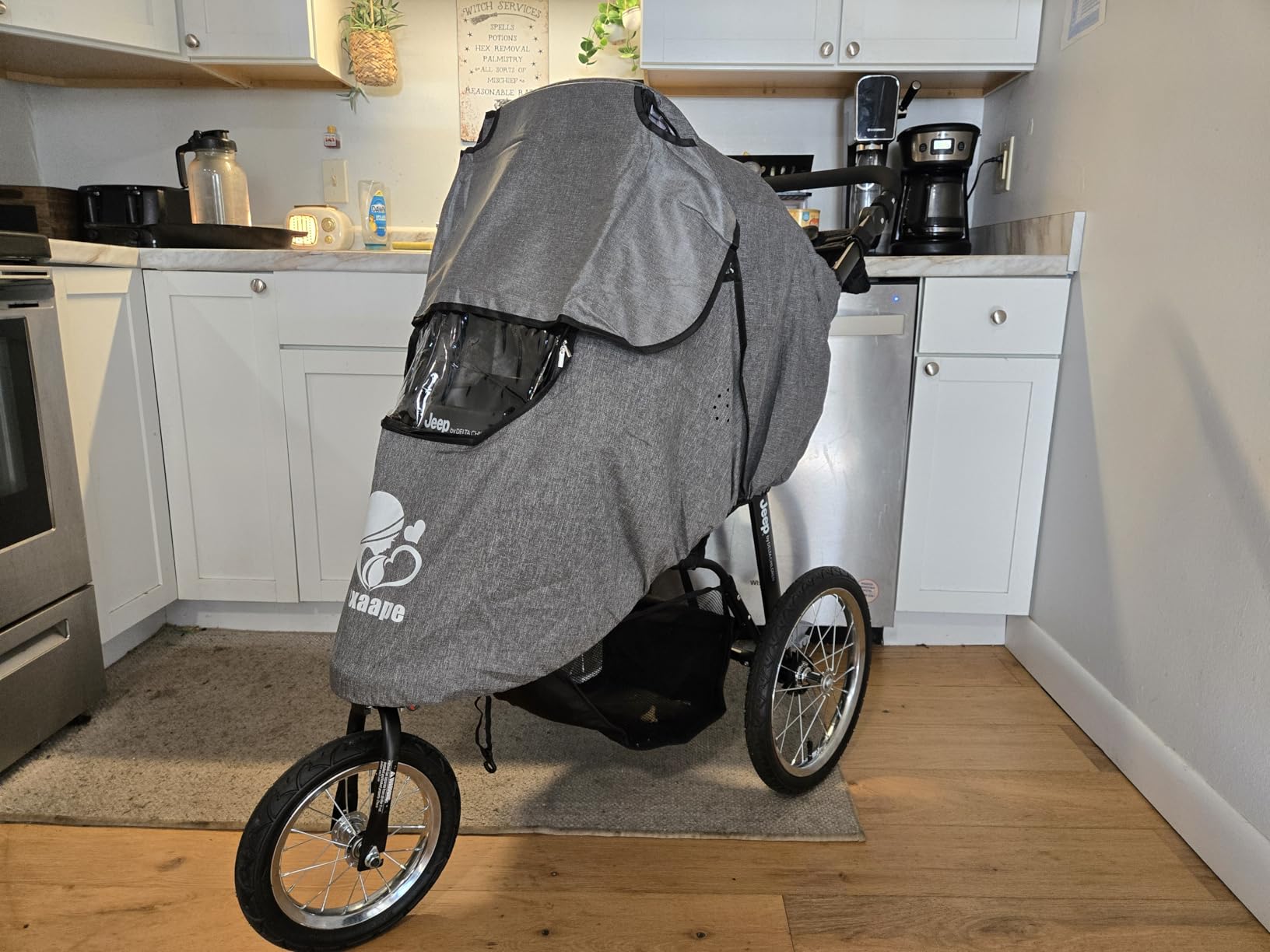 Stroller Rain Cover,Rainproof Nano-Coating Elastic Band,Grey customer photo 1