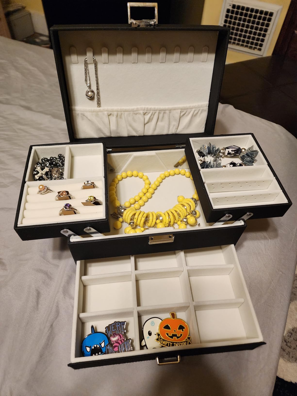 Dajasan Jewelry Organizer Box, Large Jewelry Boxes for Women Girls, Space-Saving 3 Layers Jewelry Storage Case with Drawer, Movable Metal Stand, Modern, Gift Idea (Black) customer photo 1