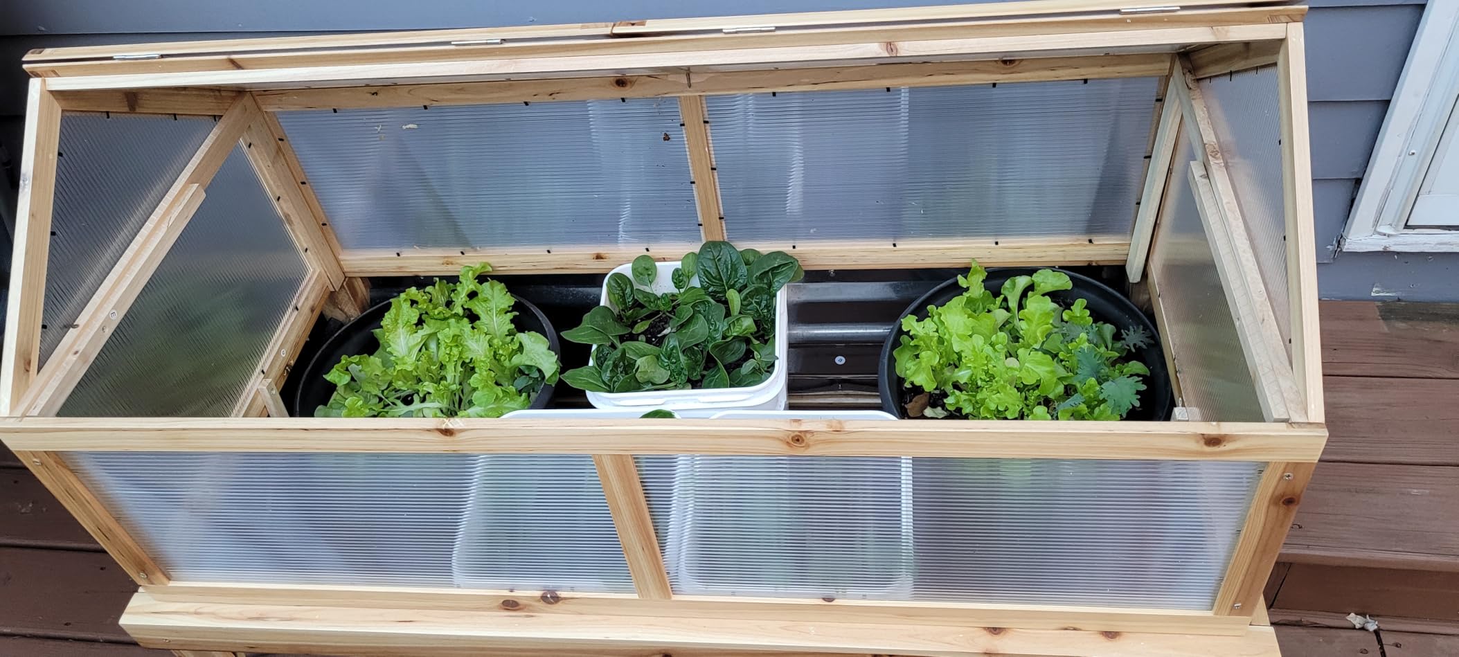 Outsunny Raised Garden Bed, Polycarbonate Mini Greenhouse, Natural customer photo 1
