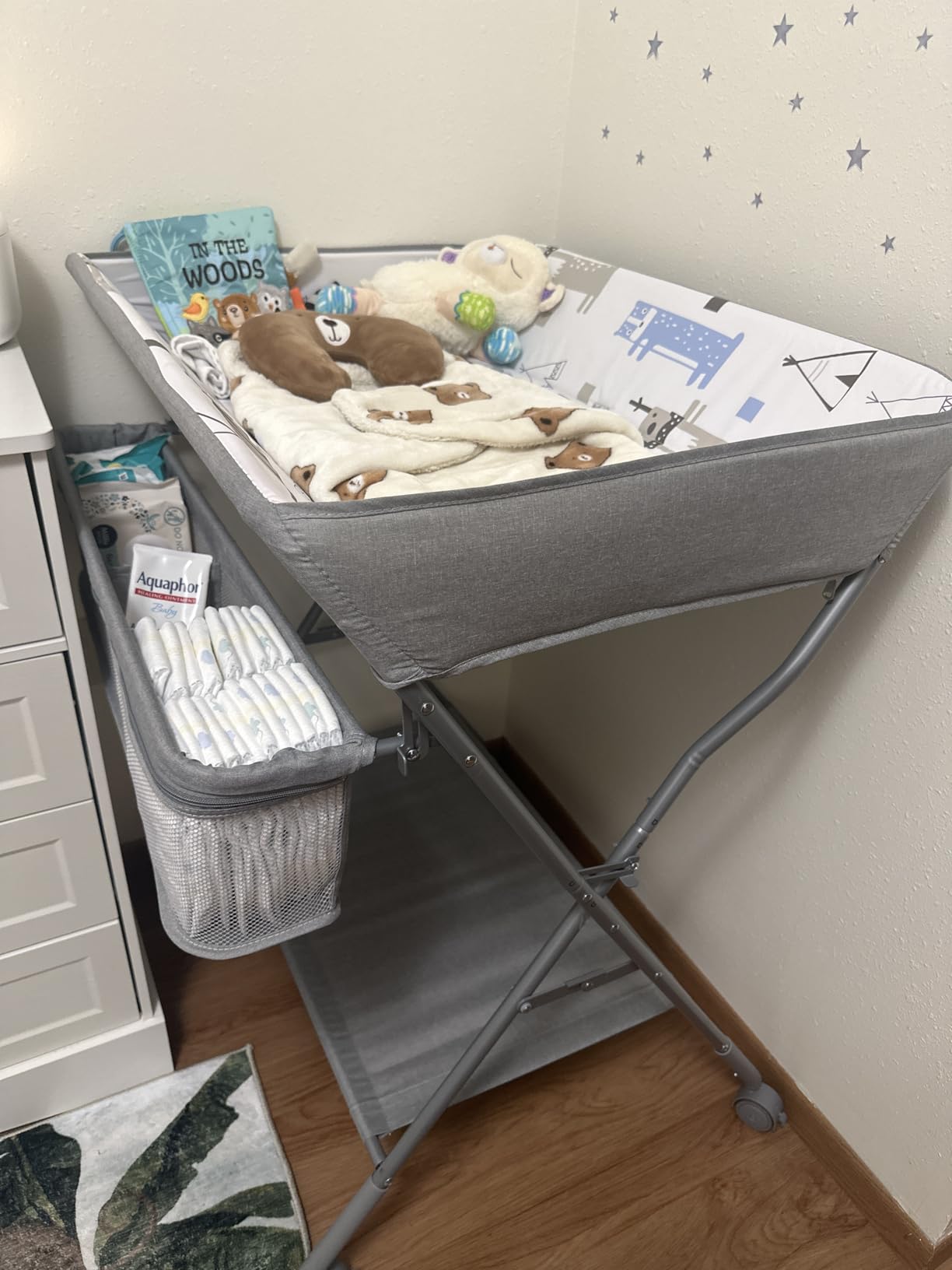 Baby Changing Table with Wheels, Maydolly Portable Adjustable Height Folding Diaper Station with Nursery Organizer & Storage Rack for Newborn Baby and Infant (Light Grey) customer photo 2