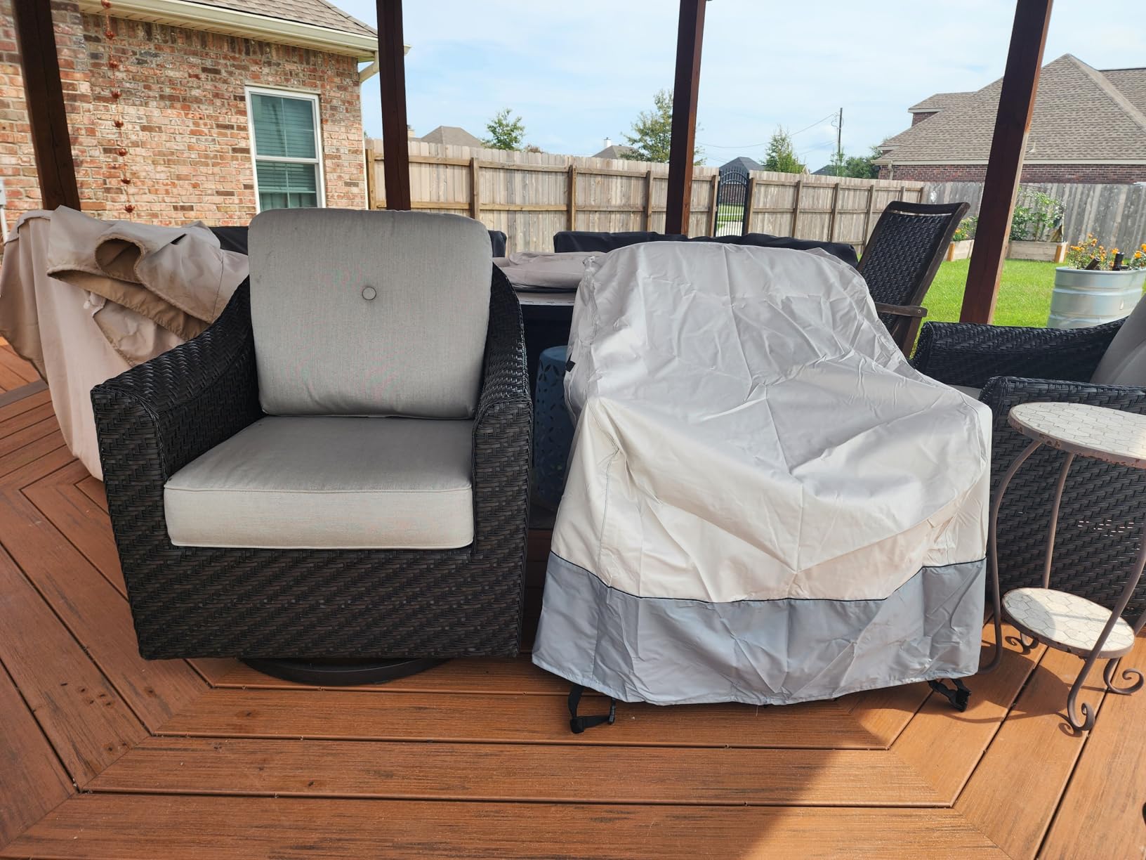 Outdoor Swivel Chair Covers 2 Pack,100% Waterproof Heavy Duty Outdoor Chair Covers,(33 W x 35 D x 38.5 H inches) Patio Furniture Cover for Swivel Patio Chair,White&Grayish Green customer photo 1