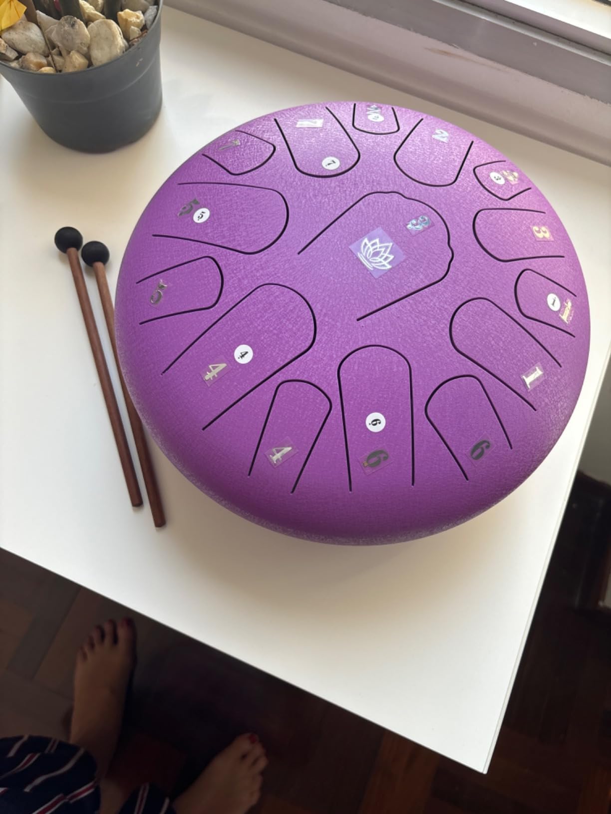 Rain Drum for Outside Garden,Steel Tongue Drum 12 Inches 15 Notes Musical Instruments, Handpan Drum Percussion Instrument, with Soft Bag, Music Book, 2 Mallets, for Meditation or Yoga (Green) customer photo 2