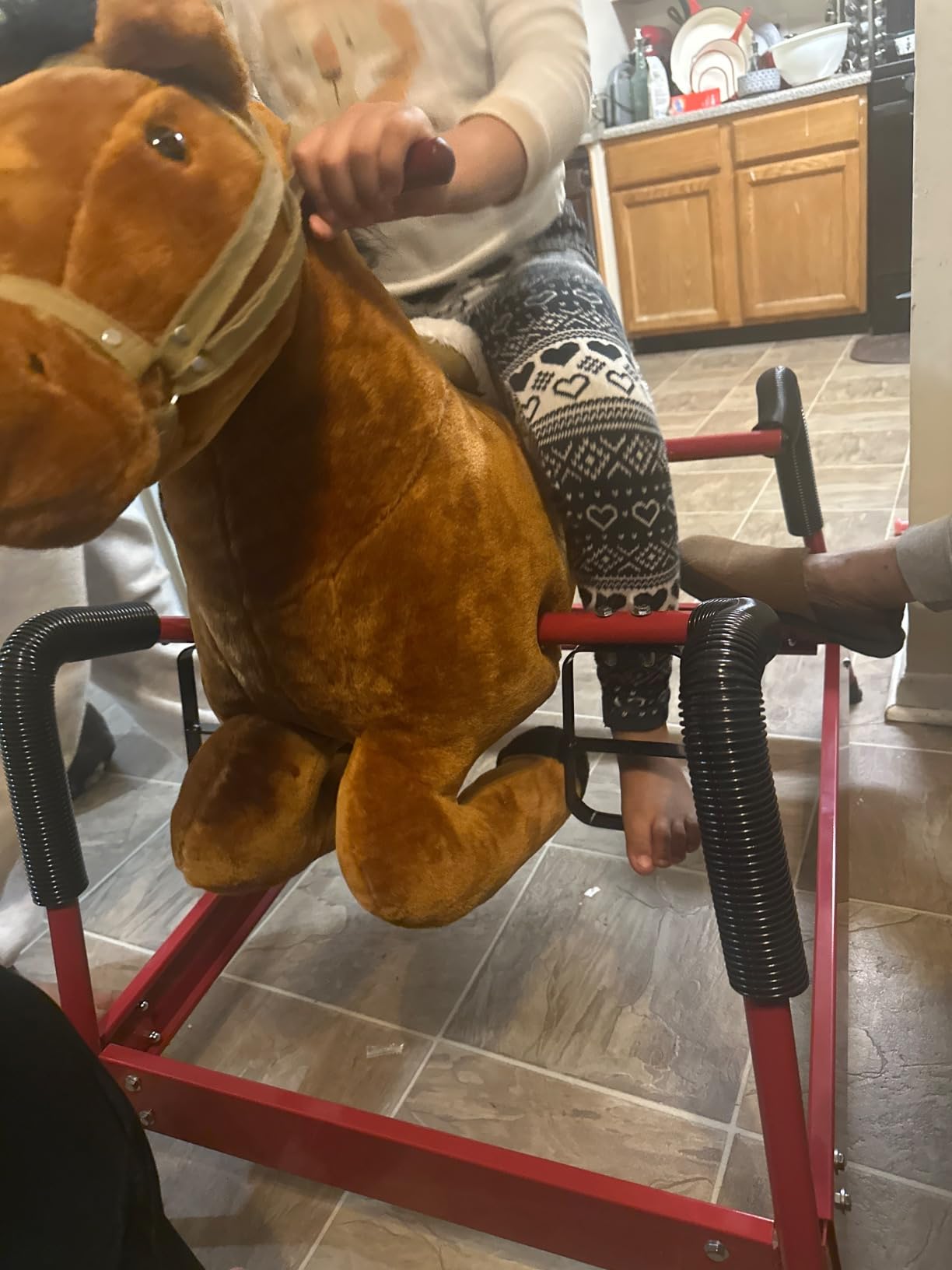 Qaba Kids Spring Rocking Horse Ride on Horse for Girls and Boys Light Brown customer photo 2