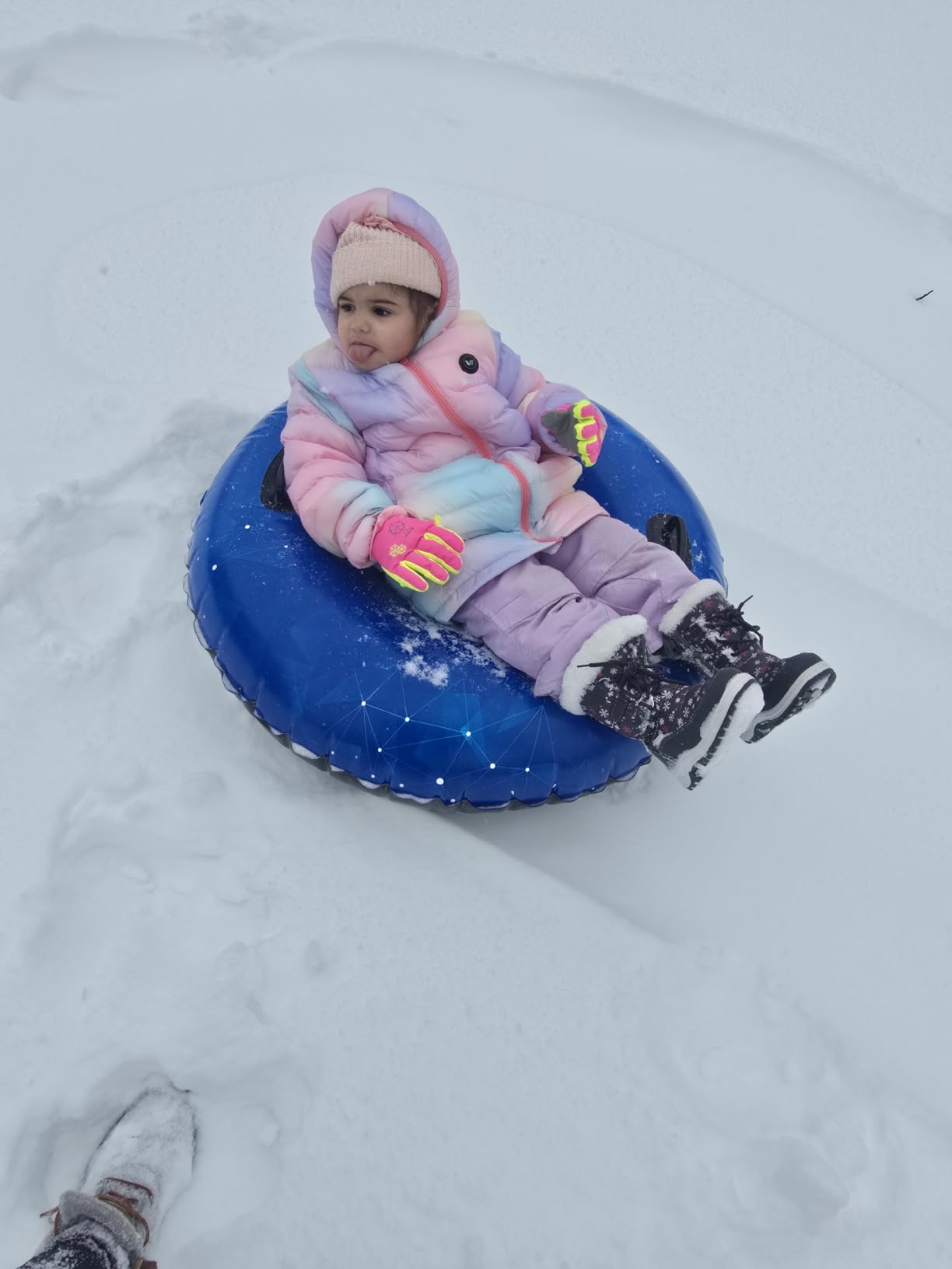 Snow Tube, WOLKEK 40 Inch 2Pack / 47 Inch 1Pack Snow Sled for Kids and Adult, Thickened Heavy Duty Hard Bottom Sleds for Snow with Handles, Winter Toys for Outdoor Sledding Snow Tube Sports customer photo 2