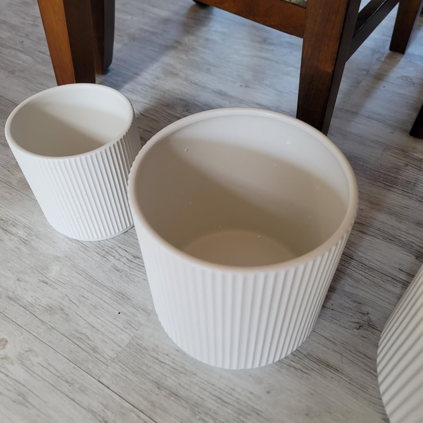 Amazon Basics Fluted Ceramic Planter Pot for Indoor Outdoor Plants, Round Flower Pot with Drainage Hole, 10-inch, White customer photo 2