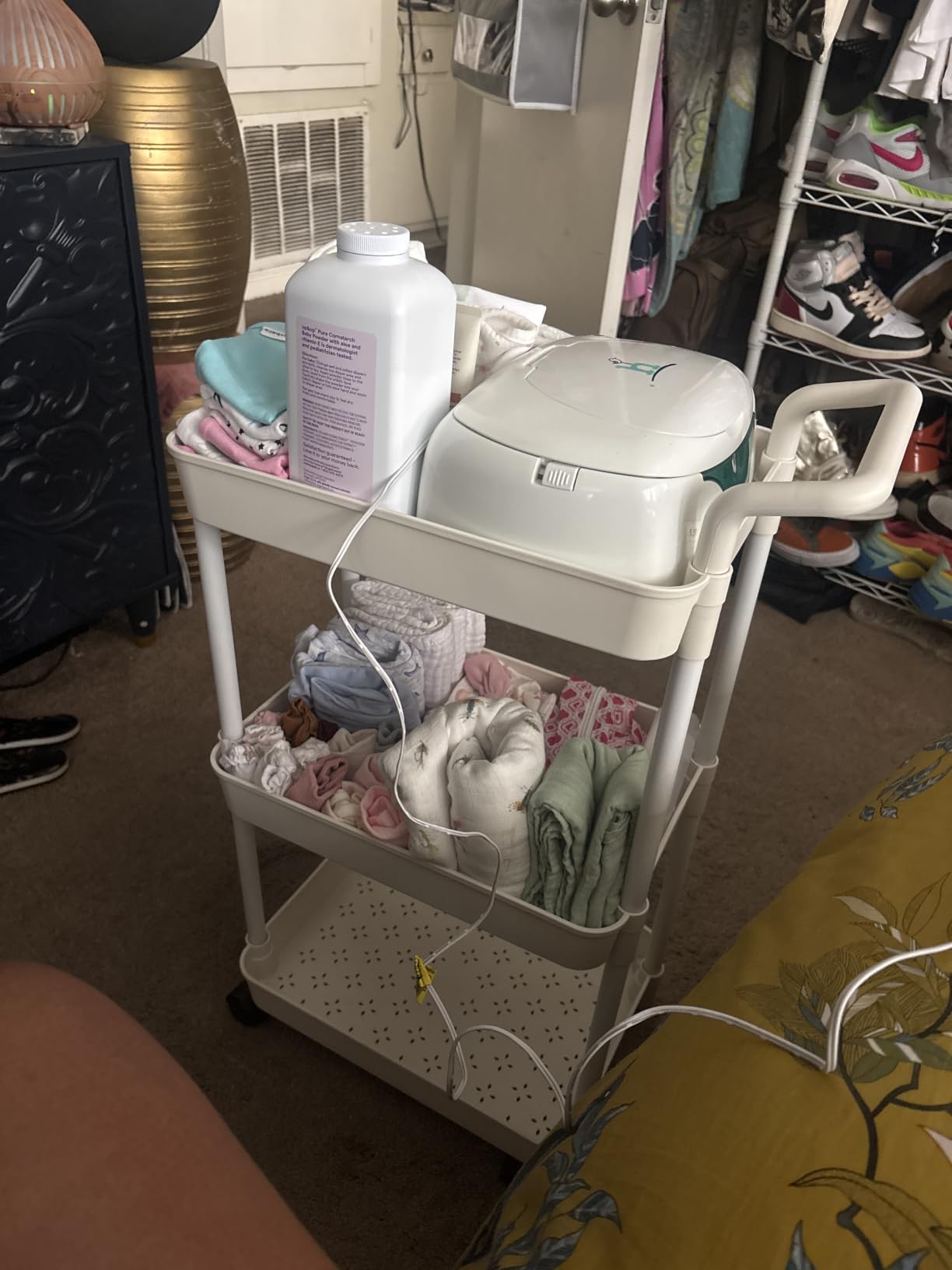 Volnamal Diaper Caddy, 3 Tier Rolling Cart for Baby Essentials, Off-White customer photo 1