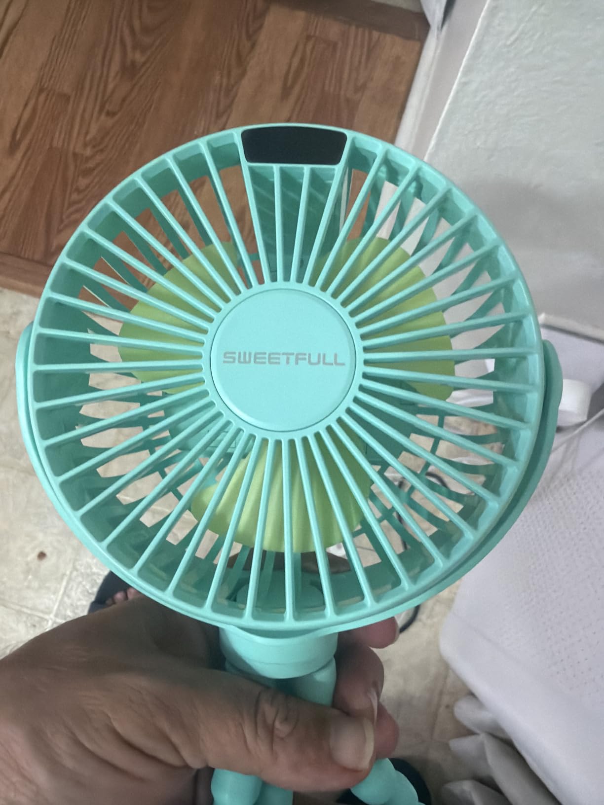 SWEETFULL 4000mAh Portable Stroller Fan with LED Display, 4 Speed Rechargeable Mini Clip On Fan, 360° Rotate Flexible Tripod Better Cooling Small Baby Fan for Car Seat Crib Travel Treadmill customer photo 2