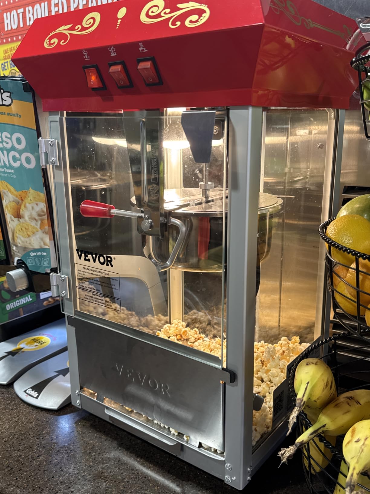 VEVOR Commercial Popcorn Machine, 8 Oz Kettle, 850 W Countertop Popcorn Maker for 48 Cups per Batch, Theater Style Popper with 3-Switch Control Steel Frame Tempered Glass Doors 2 Scoops 2 Spoons, Red customer photo 1