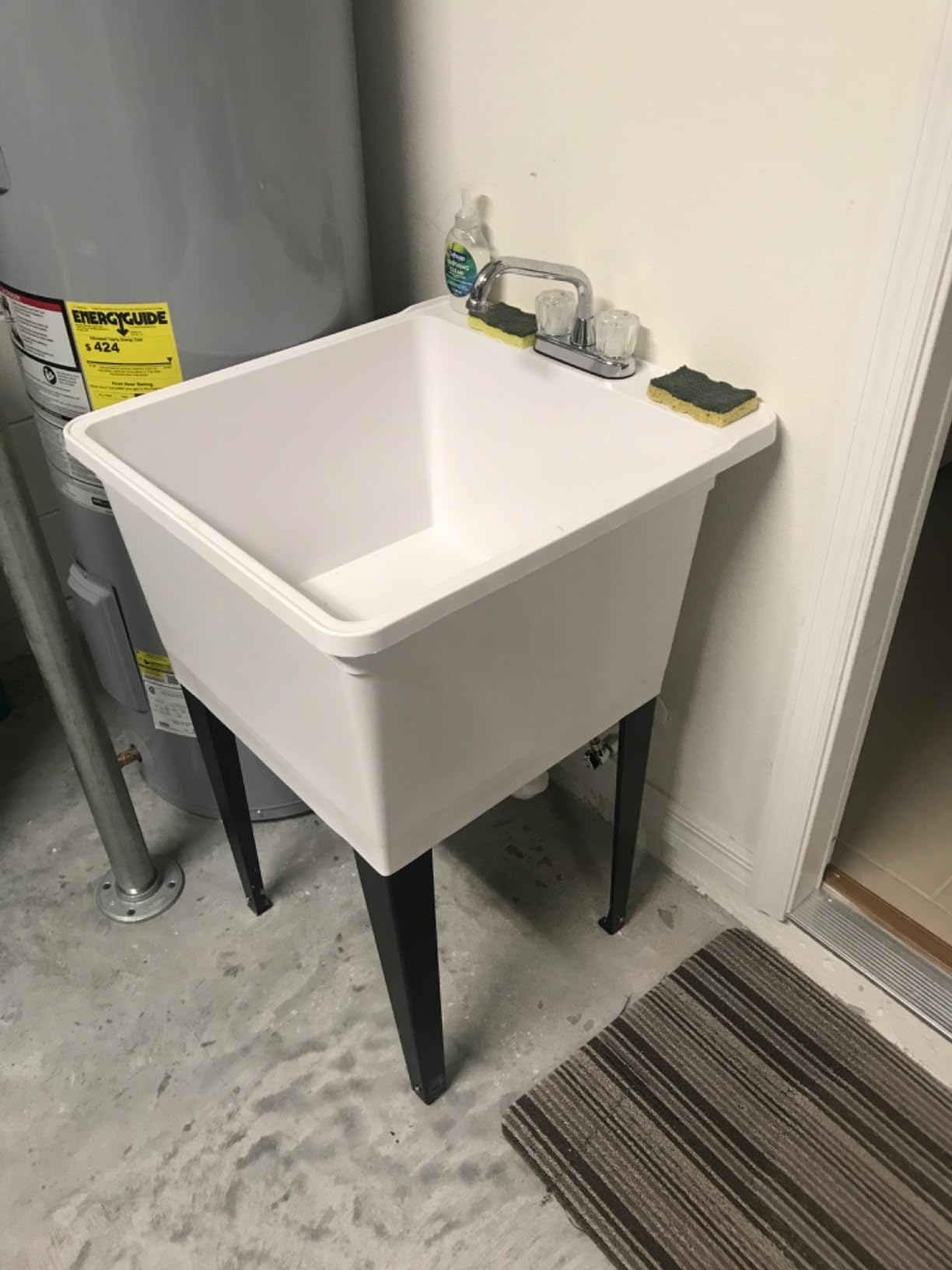 Tehila Basics by JS Jackson Supplies 21-Gallon White Freestanding Utility Sink with Chrome Finish 2-Handle Faucet, Heavy Duty Plastic Laundry Tub with Adjustable Legs customer photo 2