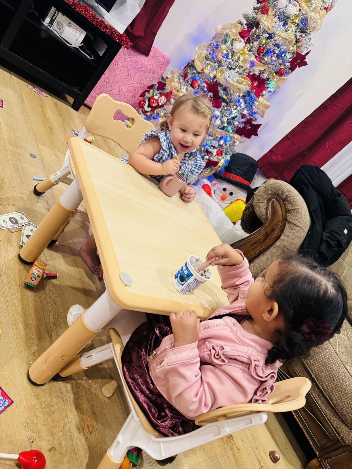FUNLIO Kids Table and 2 Chairs Set, Height Adjustable Toddler Table and Chair Set for Ages 3-8, Easy to Wipe Arts & Crafts Table, for Classrooms/Daycares/Homes, CPC & CE Approved (3pcs Set) - Gray customer photo 1