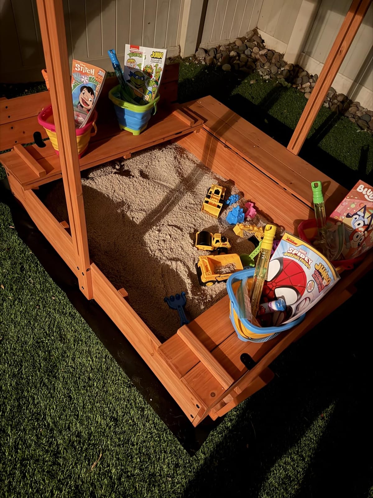 Kids' Outdoor Wooden Sandbox with Id,Sand Box with Toy Storage Box,Kids Play Equipment Sand Protection Bottom Liner Included 47X47in. customer photo 1