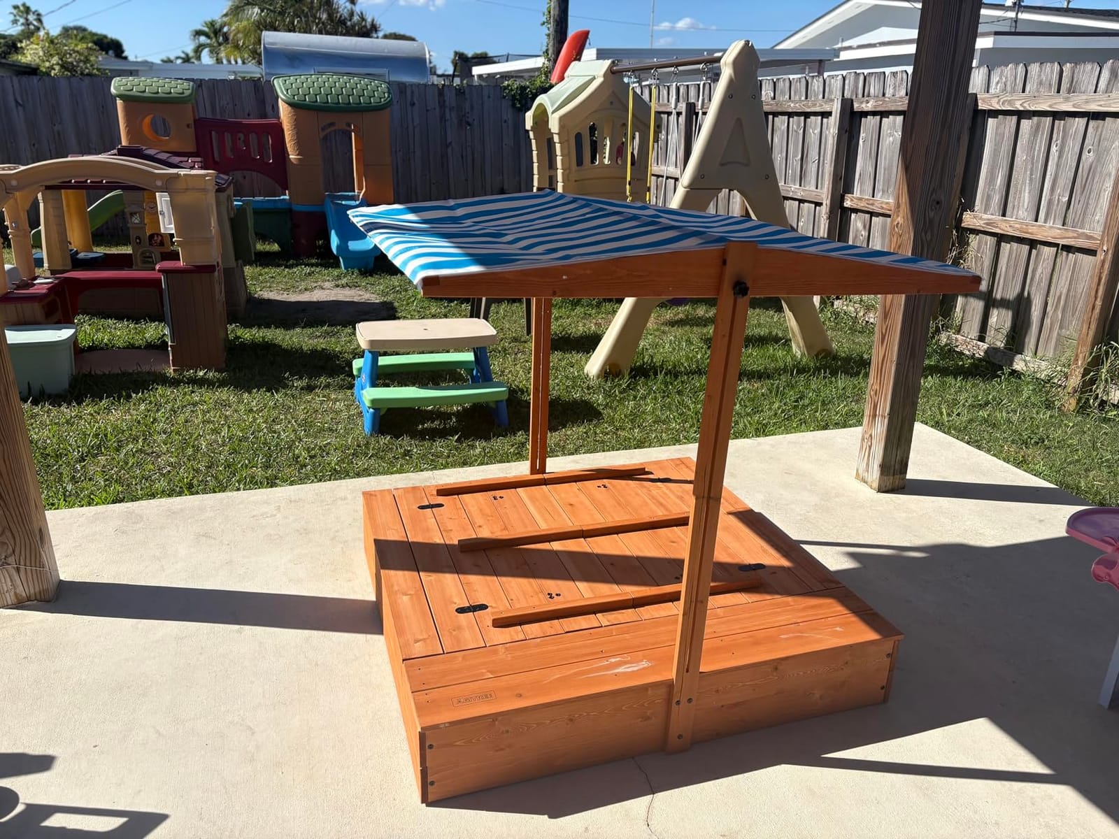 Kids' Outdoor Wooden Sandbox with Id,Sand Box with Toy Storage Box,Kids Play Equipment Sand Protection Bottom Liner Included 47X47in. customer photo 2