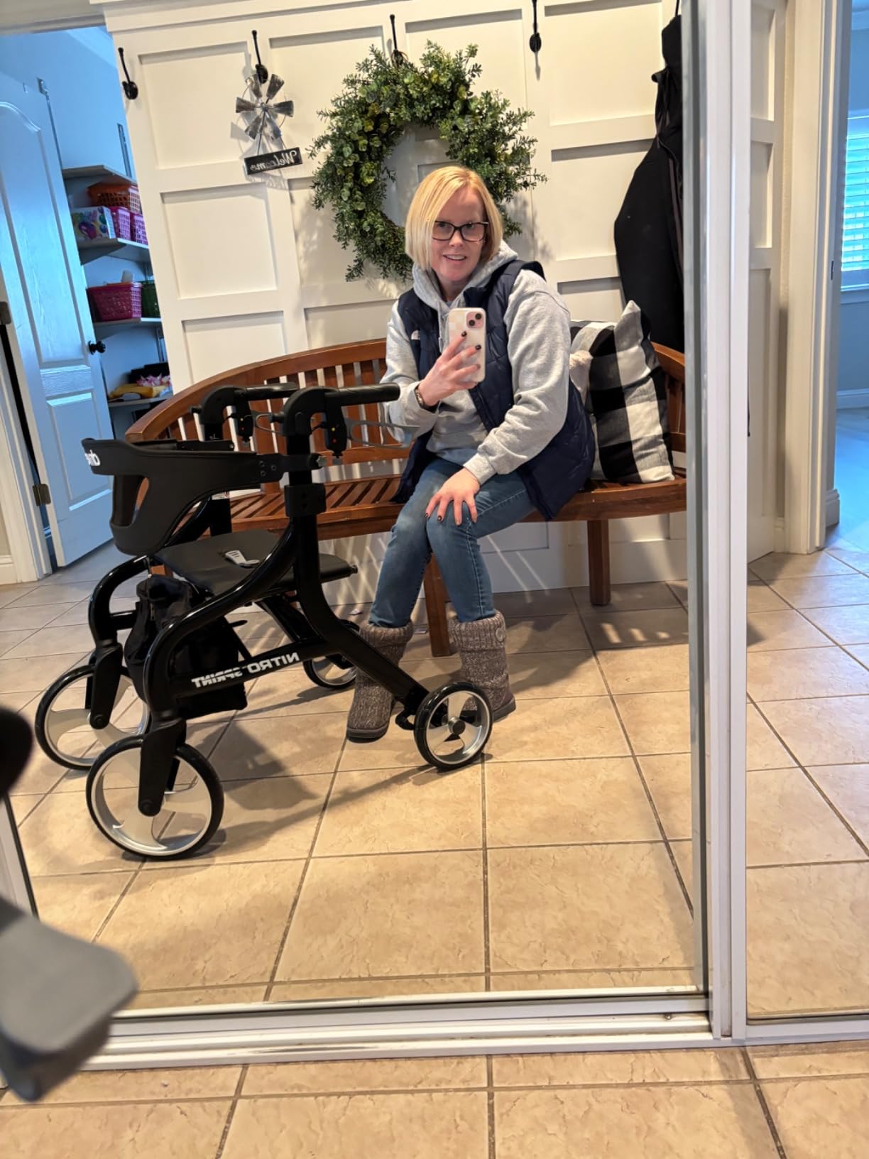 Drive Medical Nitro Sprint Rollator Walker with Seat, Standard Size, Red | Lightweight Rollator with Large Wheels Offers Compact Folding Design for Standard Size Everyday Comfort customer photo 2