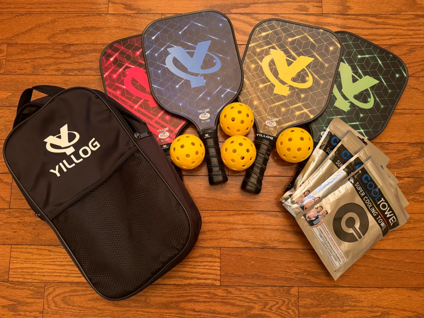YILLOG Pickleball Paddles Set of 4, USAPA Approved Fiberglass Rackets | 4 Pickleball Balls, 4 Cooling Towels, Pickleball Bag. Lightweight Set for Men, Women, Beginners customer photo 1
