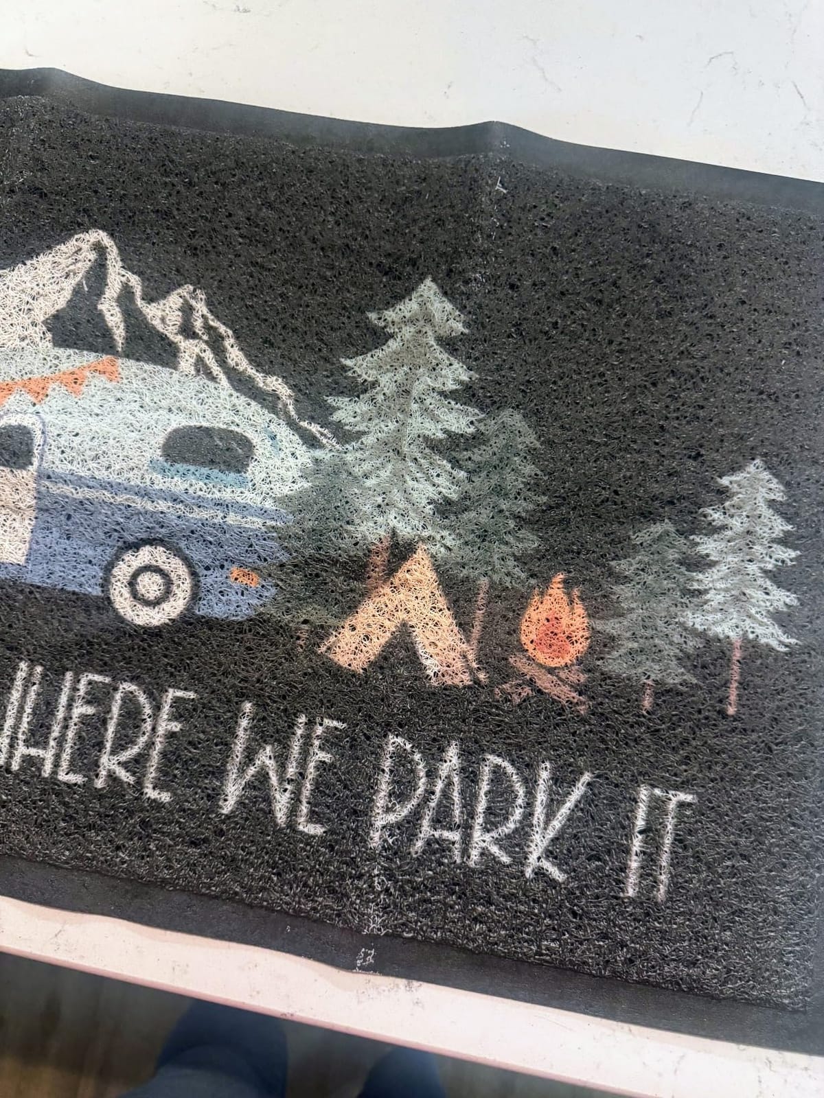 comfoyar Camper RV Door Mat, Home is Where We Park It Camping Door Mat for Campervan Caravan Motorhomes, Decorative Camp Doormat for Indoor Outdoor Front Entrance, 23.6
