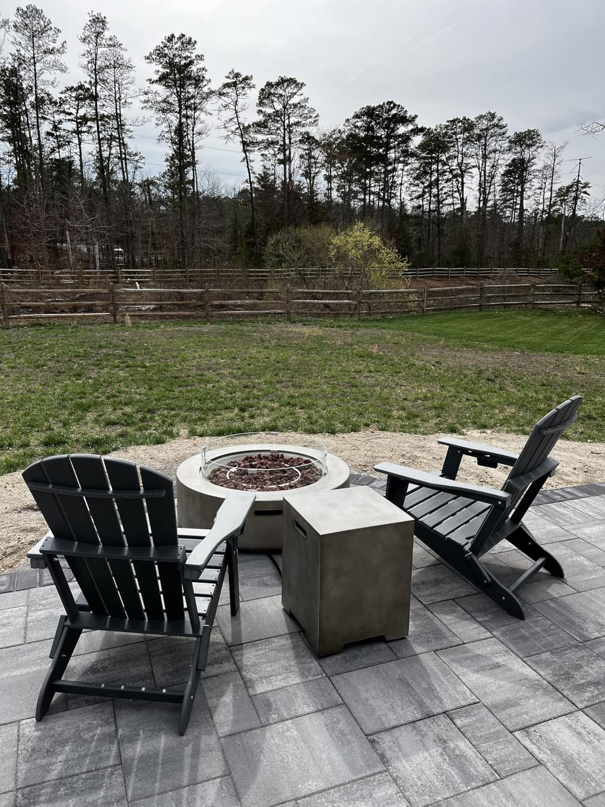 COSIEST 2-Piece Outdoor Propane Fire Table Set, Rectangle Concrete 56-inch x 28-inch Fire Pit (Certified, 50,000 BTU) w 20lb Tank Table, Wind Guard, Waterproof Cover for Garden, Porch, Backyard customer photo 1