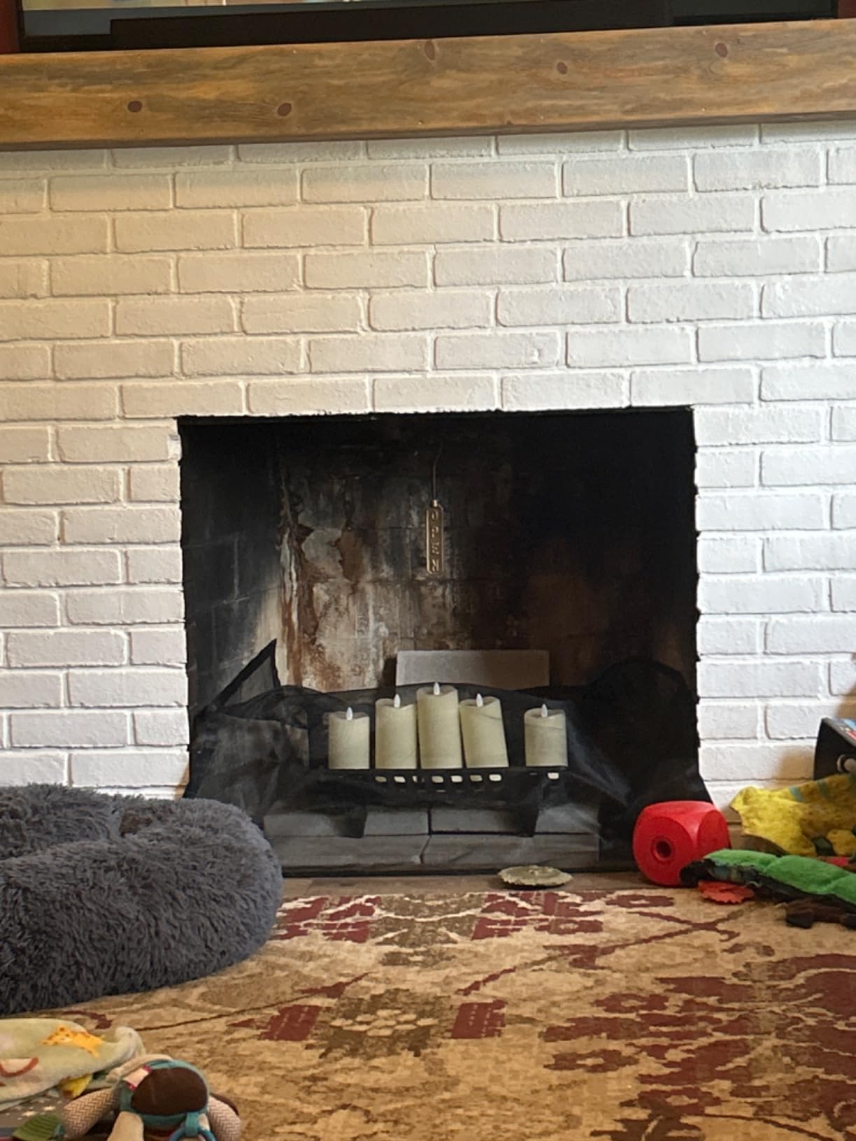 Fireplace Screen Safe Mesh Gate Mesh Screen Child Proof Existing Fireplace Barrier Guard Net Adhesive Cover Fire Place Doors for The Living Room Indoor Toddler Baby Pets 45 * 34inch customer photo 1