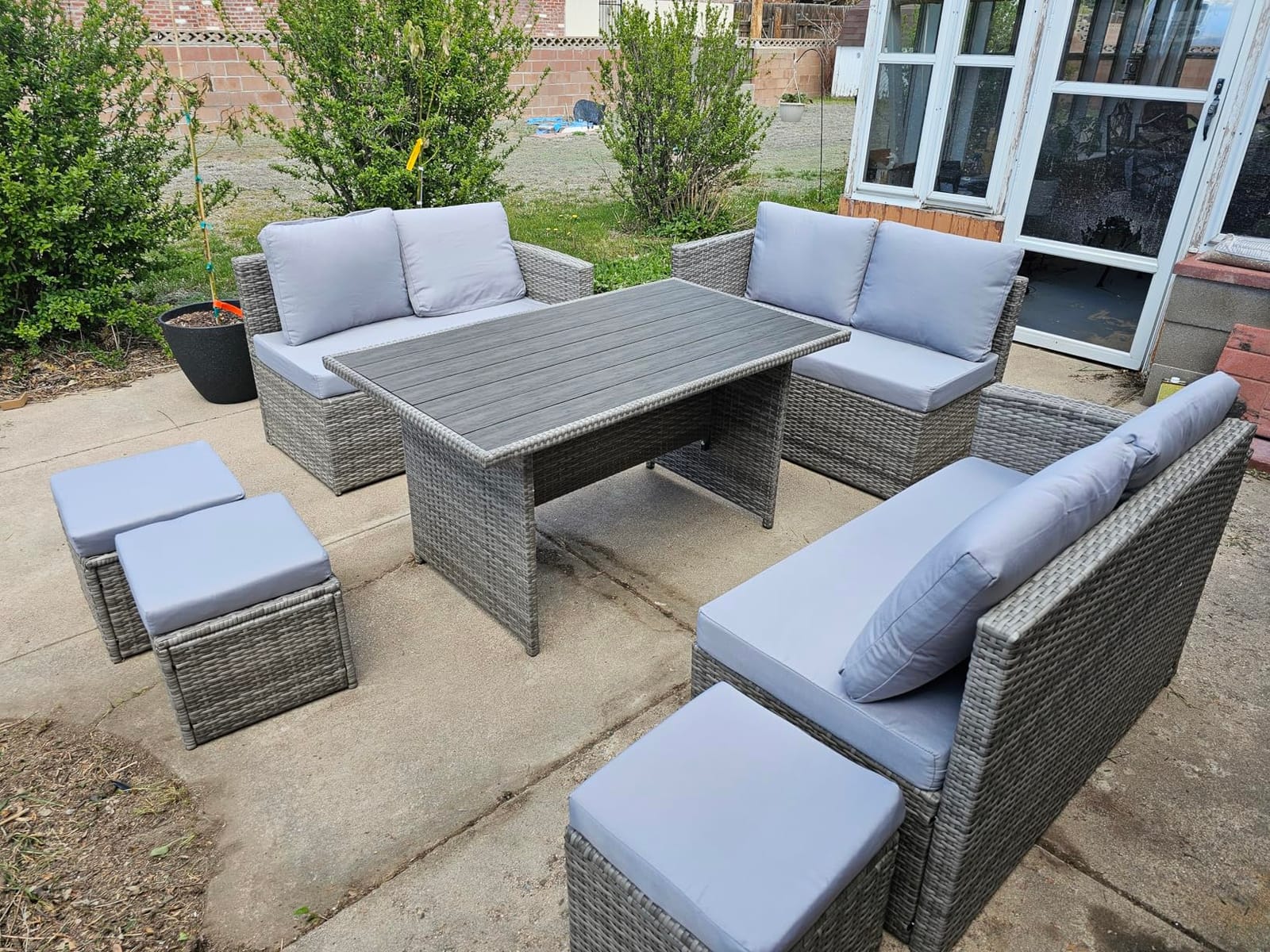 Wumiokio Patio Furniture Set, 7 Pieces Outdoor Patio Furniture with Dining Table&Chair, All Weather Wicker Conversation Set with Ottoman,Grey (Include Sofa Dust Cover) customer photo 1