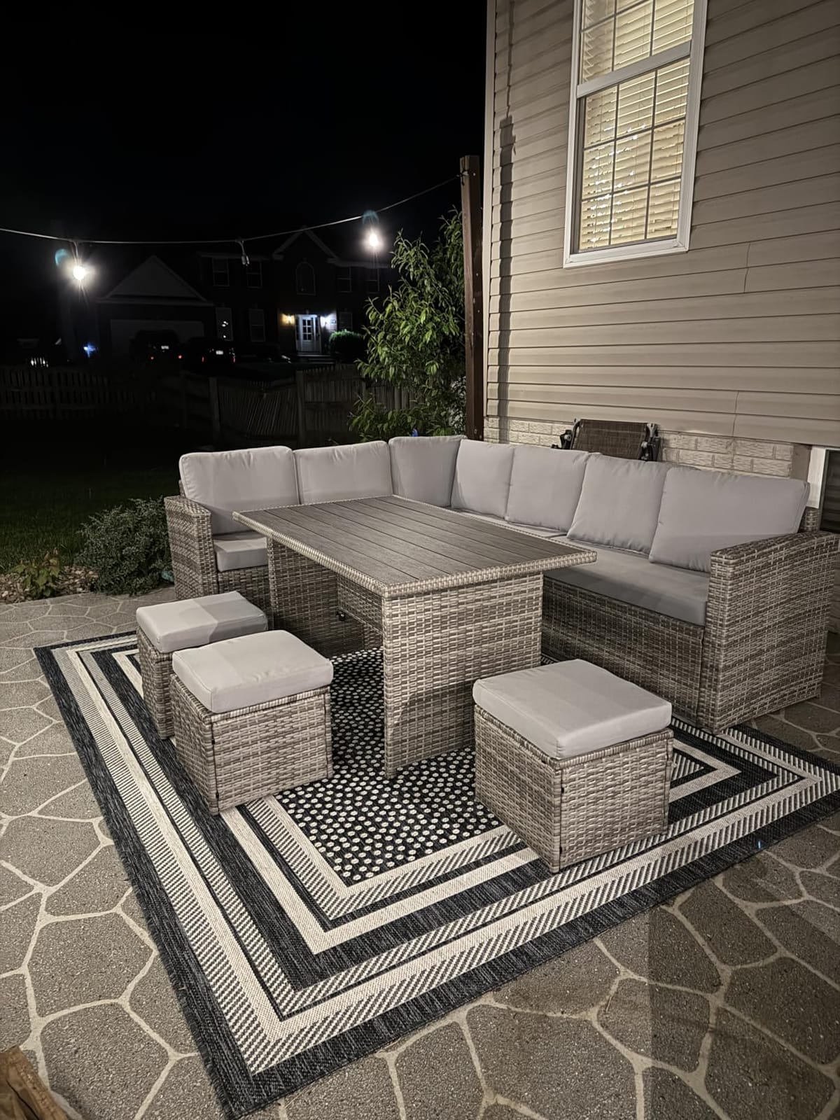 Wumiokio Patio Furniture Set, 7 Pieces Outdoor Patio Furniture with Dining Table&Chair, All Weather Wicker Conversation Set with Ottoman,Grey (Include Sofa Dust Cover) customer photo 2