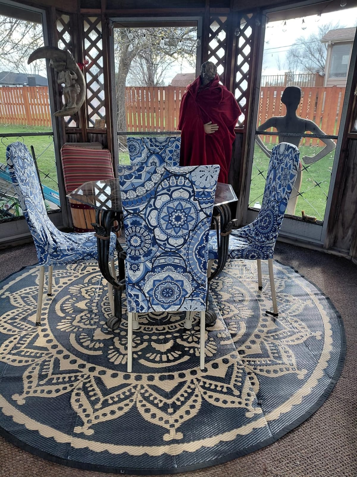Bsmathom Waterproof Outdoor Rug 9x12 ft Large Reversible Boho Plastic Straw Patio Deck Camping Rugs, Indoor Outdoor Portable RV Mat Carpet for Outside, Porch, Balcony, Backyard, Beach, Pool,Grey customer photo 1