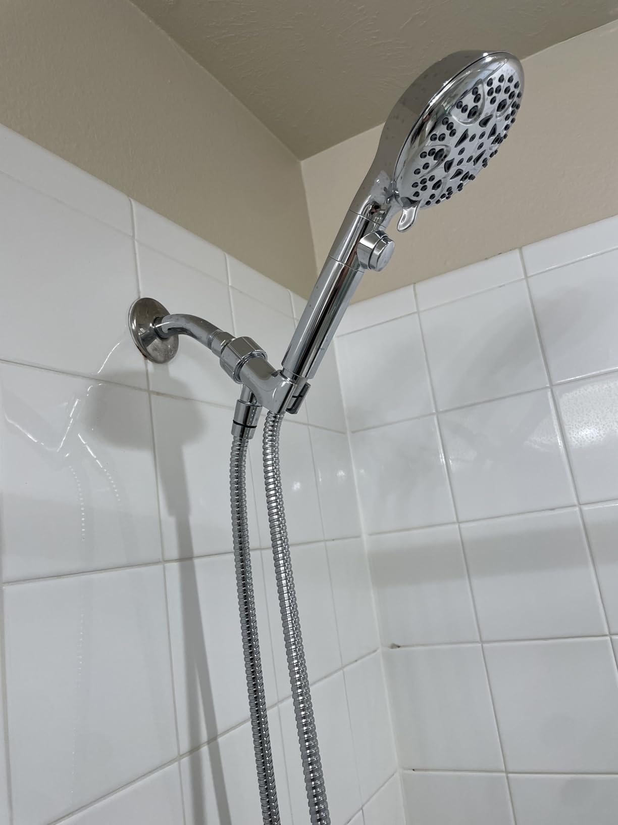 GwernKB Handheld Shower Head with On Off Switch 8-Mode High Pressure Showerhead with 79 Inches Extra-long Stainless Steel Hose and Bracket PLUS Extra Low-Reach Adhesive Wall Mount for Kids,Silver… customer photo 1