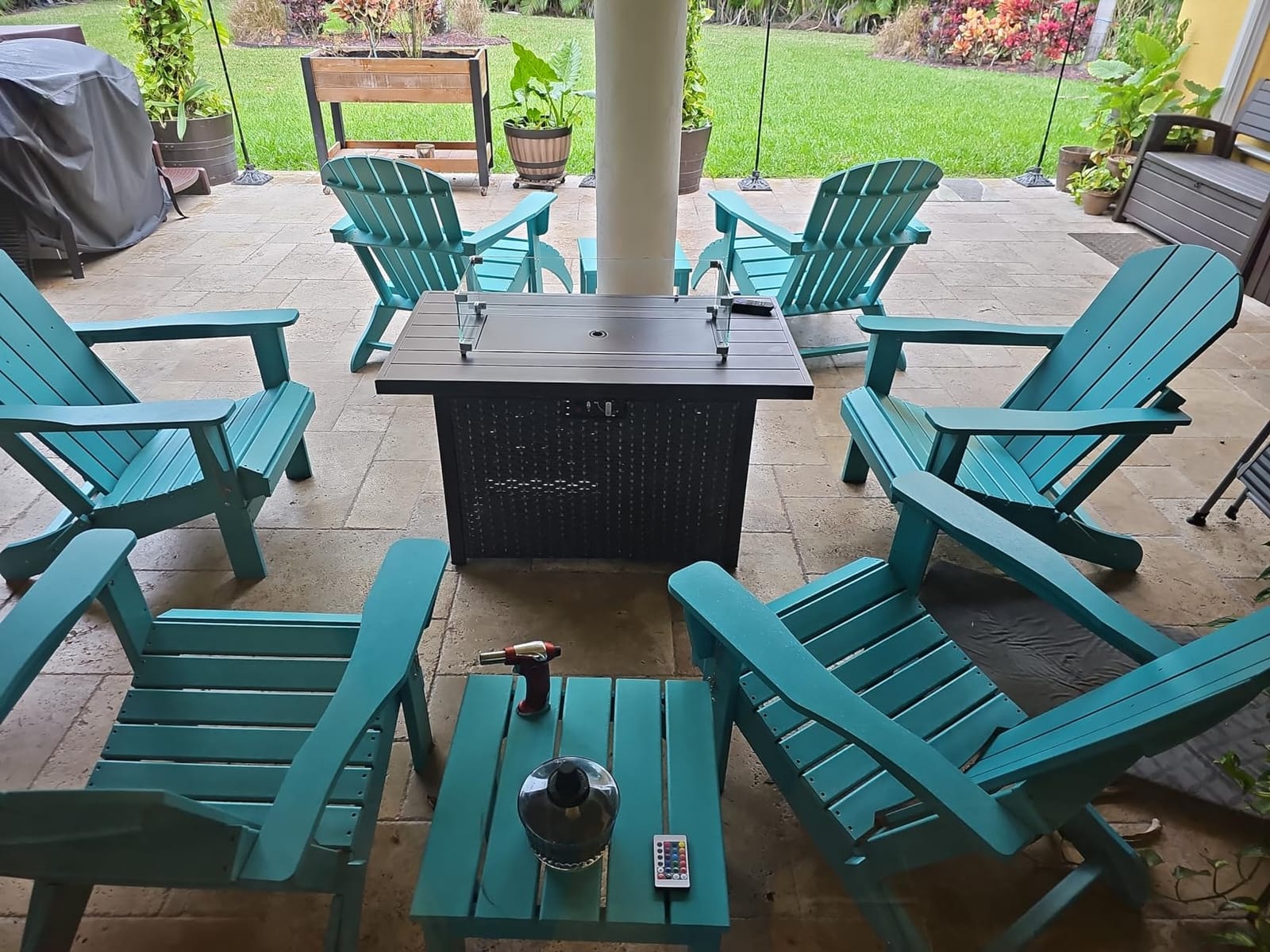 Nuu Garden Outdoor 43 Inch 50,000 BTU Propane Gas Fire Pit Table, Aluminum Tabletop and PE Rattan Weaved Steel Frame, Water-Proof Oxford Cover, Glass Fire Pit Wind Guard, Glass Beads, Lid, Dark Brown customer photo 1