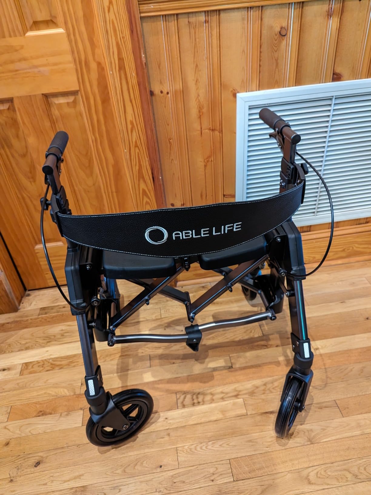 Able Life Heavy Duty Space Saver Rollator, Folding 4-Wheel Rolling Walker with Extra Wide Seat and Large 8-inch Wheels for Seniors and Elderly, 450-pound Weight Capacity, Black Walnut customer photo 2