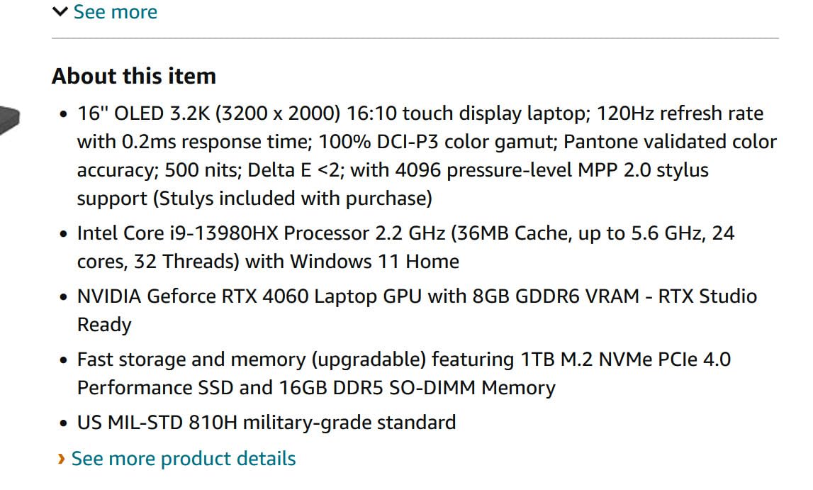 ASUS 023 ProArt StudioBook 16 OLED Laptop, 16” 3.2K OLED Touch Display, Intel Core i9-13980HX CPU, Nvidia GeForce RTX 4060 GPU, 16GB DDR5 RAM, 1TB SSD, Windows 11 Home, H7604JV-PS94T, Mineral Blacks customer photo 1