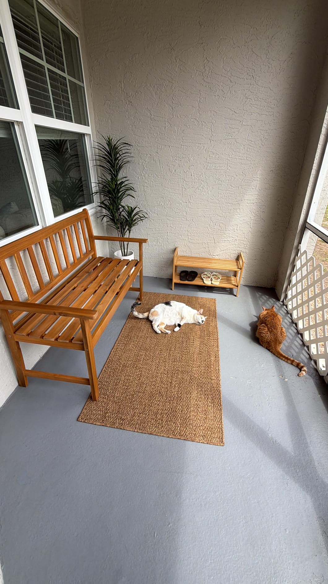 Tangkula Outdoor Acacia Wood Bench, 2-Person Garden Bench with Backrest and Armrests, Garden Bench with Slatted Seat for Porch, Park, Backyard, 800 Lbs Max Load, 43” L x 22” W x 34” H, Natural customer photo 1