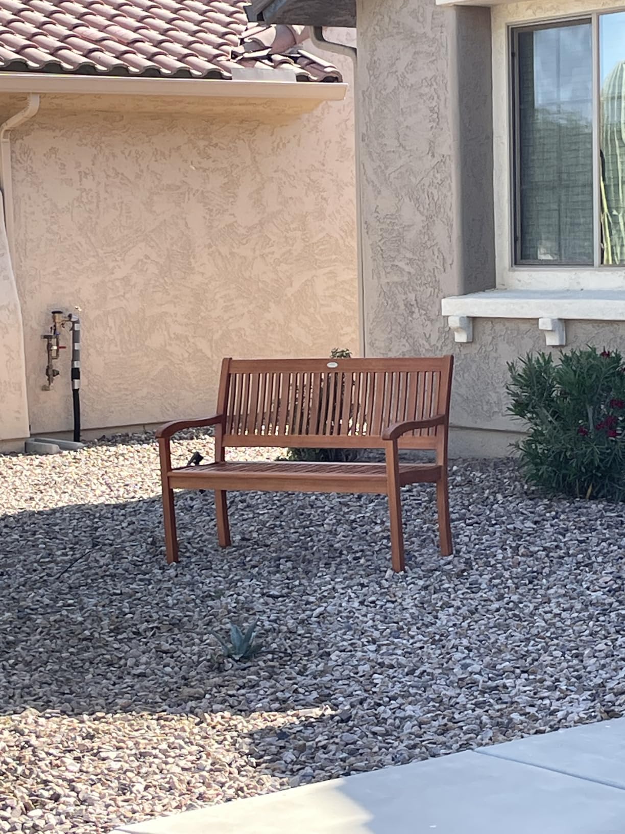 Tangkula Outdoor Acacia Wood Bench, 2-Person Garden Bench with Backrest and Armrests, Garden Bench with Slatted Seat for Porch, Park, Backyard, 800 Lbs Max Load, 43” L x 22” W x 34” H, Natural customer photo 2