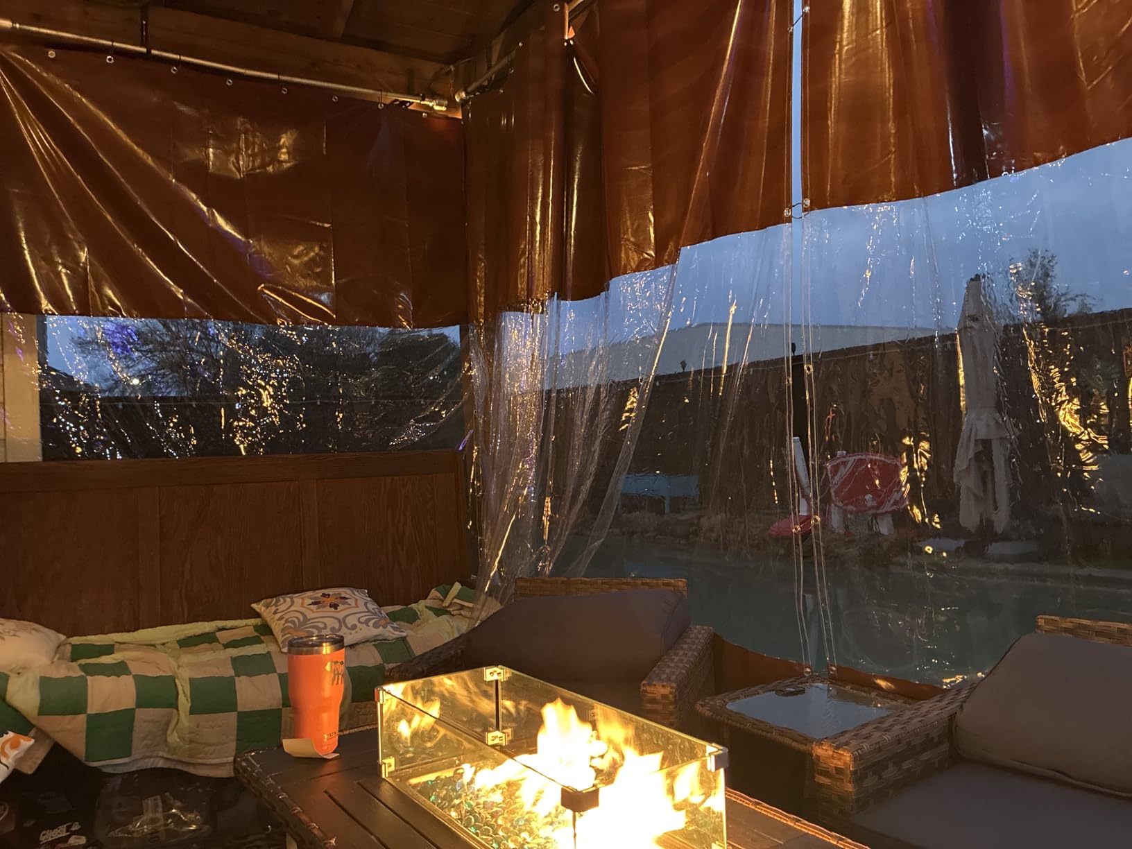 20 Oz Outdoor Vinyl Curtain, Outdoor Clear Panel Curtain, Weather Resistant Outdoor Curtain for Pergola, Porch, Gazebos, with Rustproof Grommets (8'H x 10'W, Dark Gray) customer photo 1