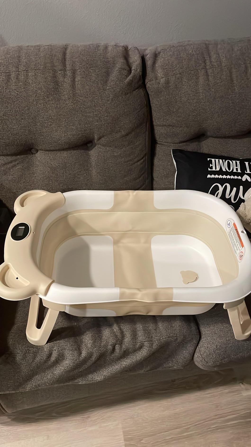MoreFeel Collapsible Baby Bathtub for Newborn with Thermometer & 1 Hooded Towel & 1 Soft Floating Cushion,Portable Travel Bathtub with Drain Hole, Durable Foldable Baby Tubs for Infants to Toddler customer photo 1