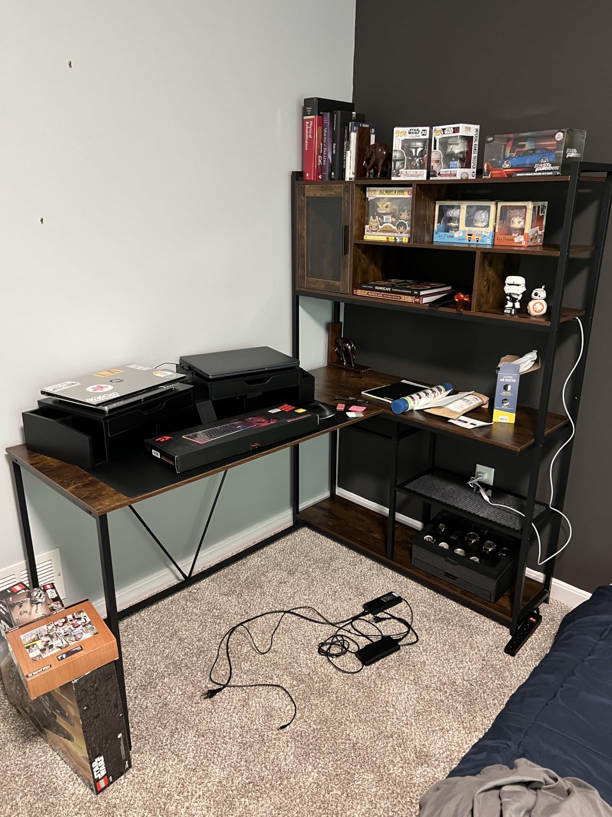 SEDETA L Shaped Computer Desk with Storage Shelves, Bookshelf, Rustic Brown customer photo 2
