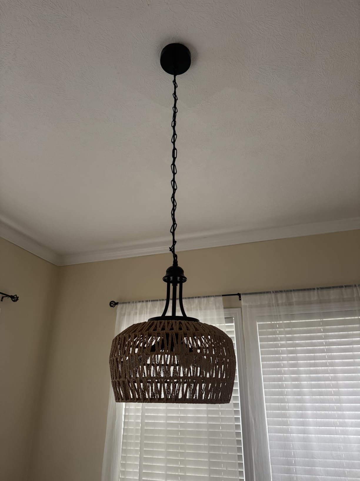 HMVPL Farmhouse Chandelier for Dining Room, 3-Light Boho Rattan Chandelier Light Fixture Ceiling Hanging with Woven Lampshade, Small Wicker Coastal Pendant Light for Kitchen Bedroom Island Hallway customer photo 2