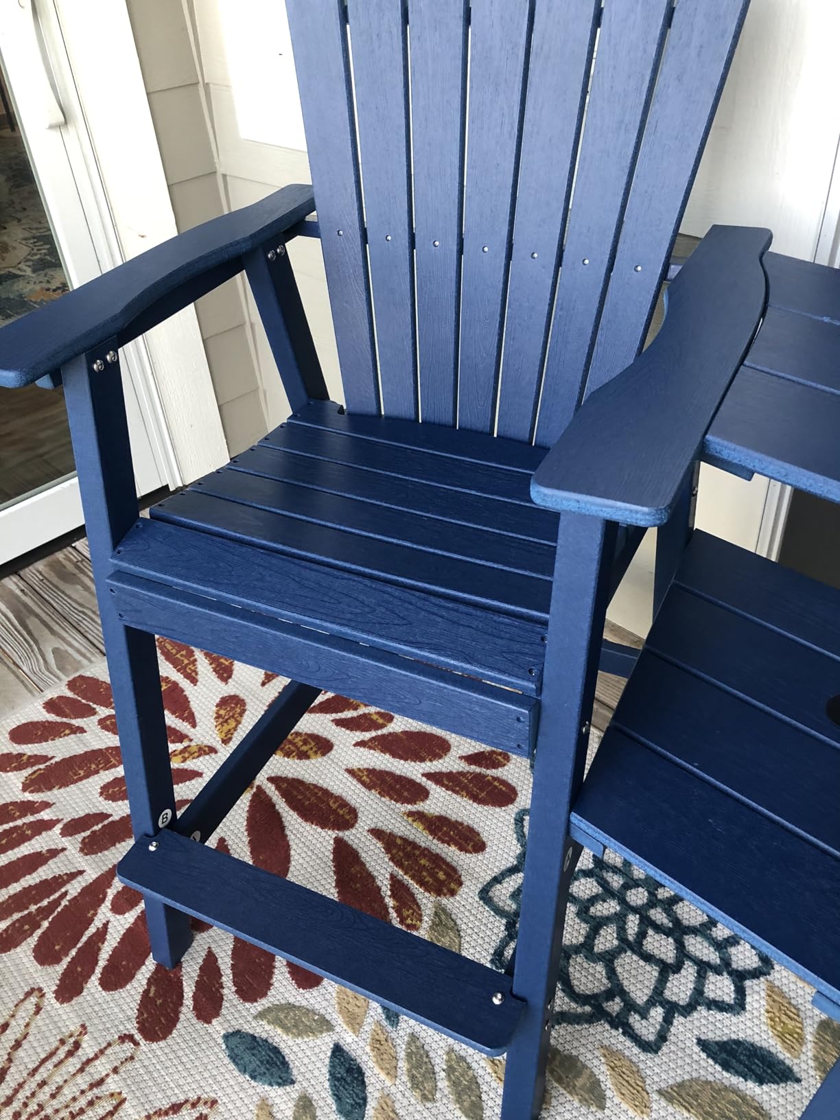 PASAMIC Tall Adirondack Chairs Set of 2, All-Weather HDPE Patio Chairs with Double Connecting Trays, Bar Height Heavy-Duty Outdoor Chairs for Garden, Backyard, Balcony, Blue customer photo 1