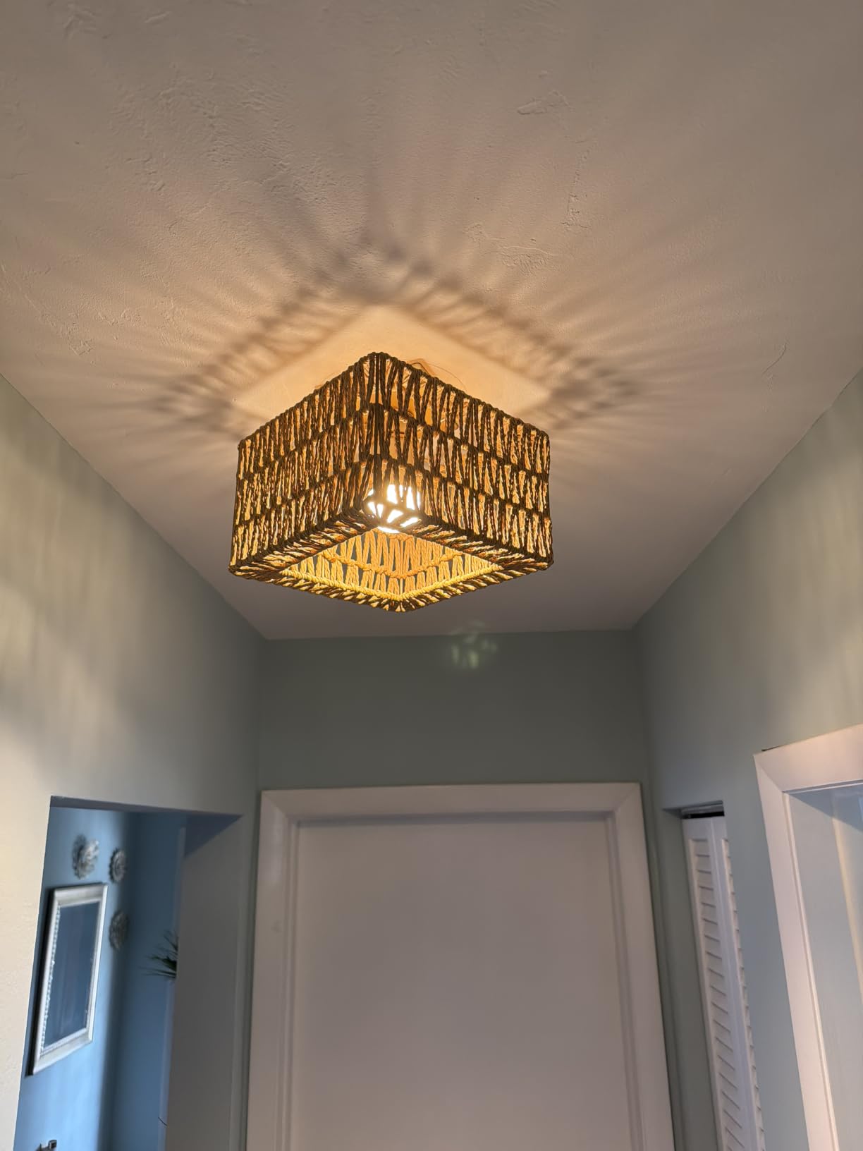 Rpzloila Rattan Ceiling Light Fixture, 3 Light Bohemian Modern Woven Ceiling Light, Boho Flush Mount Ceiling Light for Bedroom Living Room Dining Room, Bulb NOT Included customer photo 1