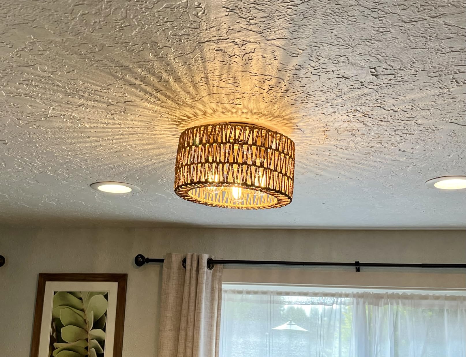 Rpzloila Rattan Ceiling Light Fixture, 3 Light Bohemian Modern Woven Ceiling Light, Boho Flush Mount Ceiling Light for Bedroom Living Room Dining Room, Bulb NOT Included customer photo 2
