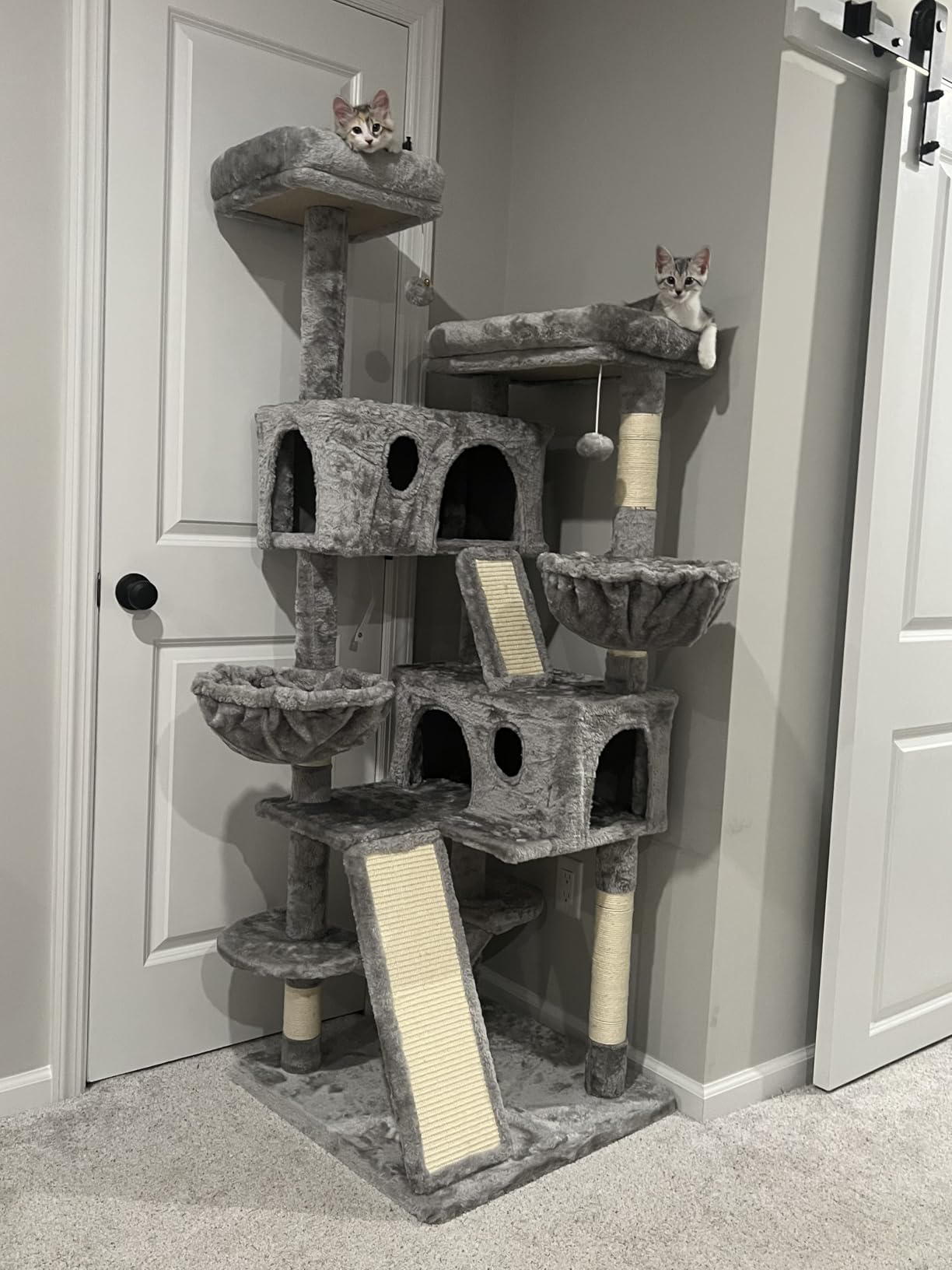 SHA CERLIN 65in Larger Cat Tree Tower Condo for Indoor Kitties/Multi-Level Furniture Activity Center with Wide Base/Cozy Plush Cat Perches/Baskets/Sisal Scratching Posts and Hammock/Beige customer photo 1