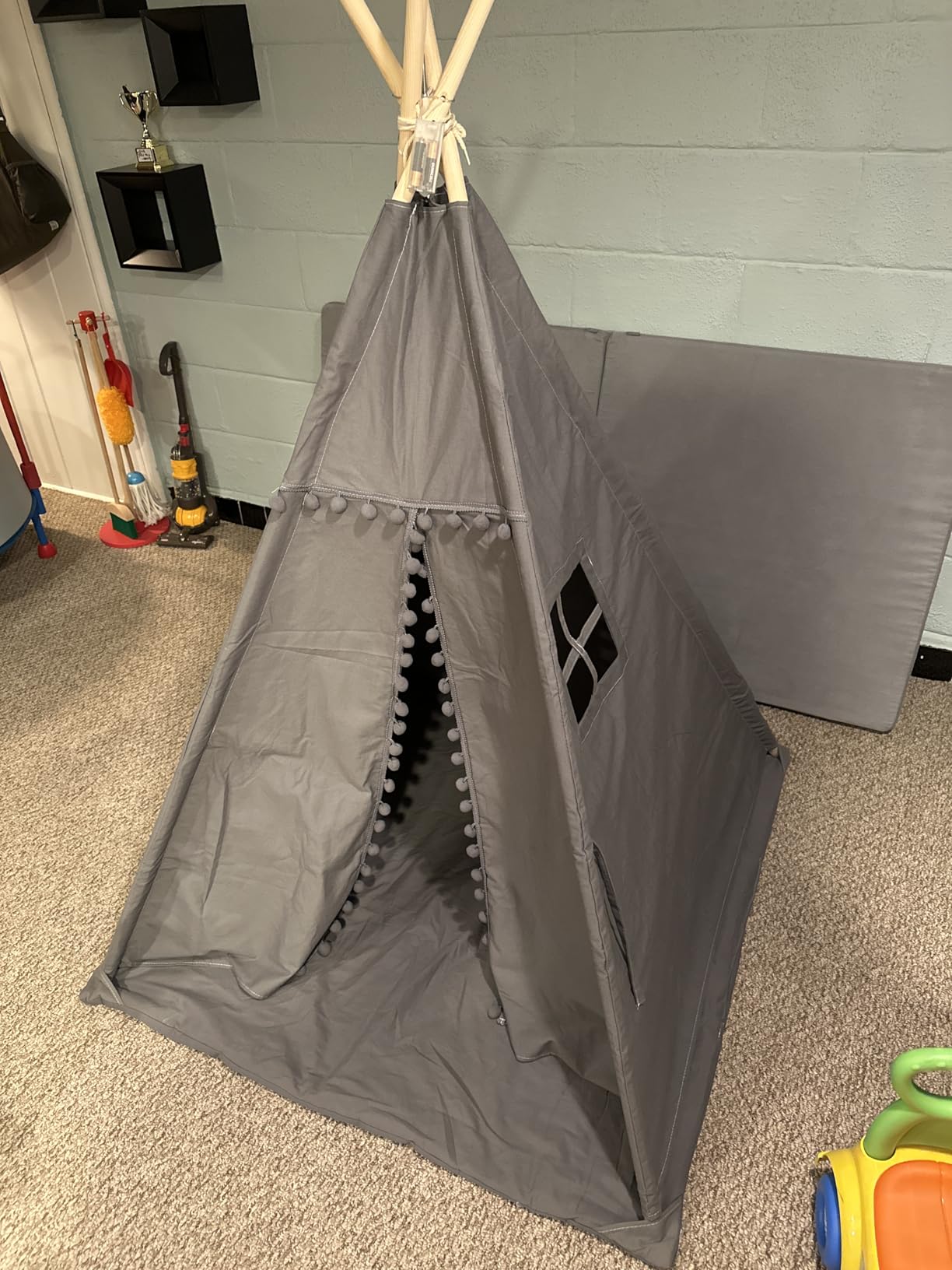 RONGFA Teepee Tent for Kids with Mat, Star Lights, Carry Case, Cotton Canvas Playhouse, Foldable Tents, Portable Children Play Tent Indoor Outdoor (Jewelry Blue) customer photo 2