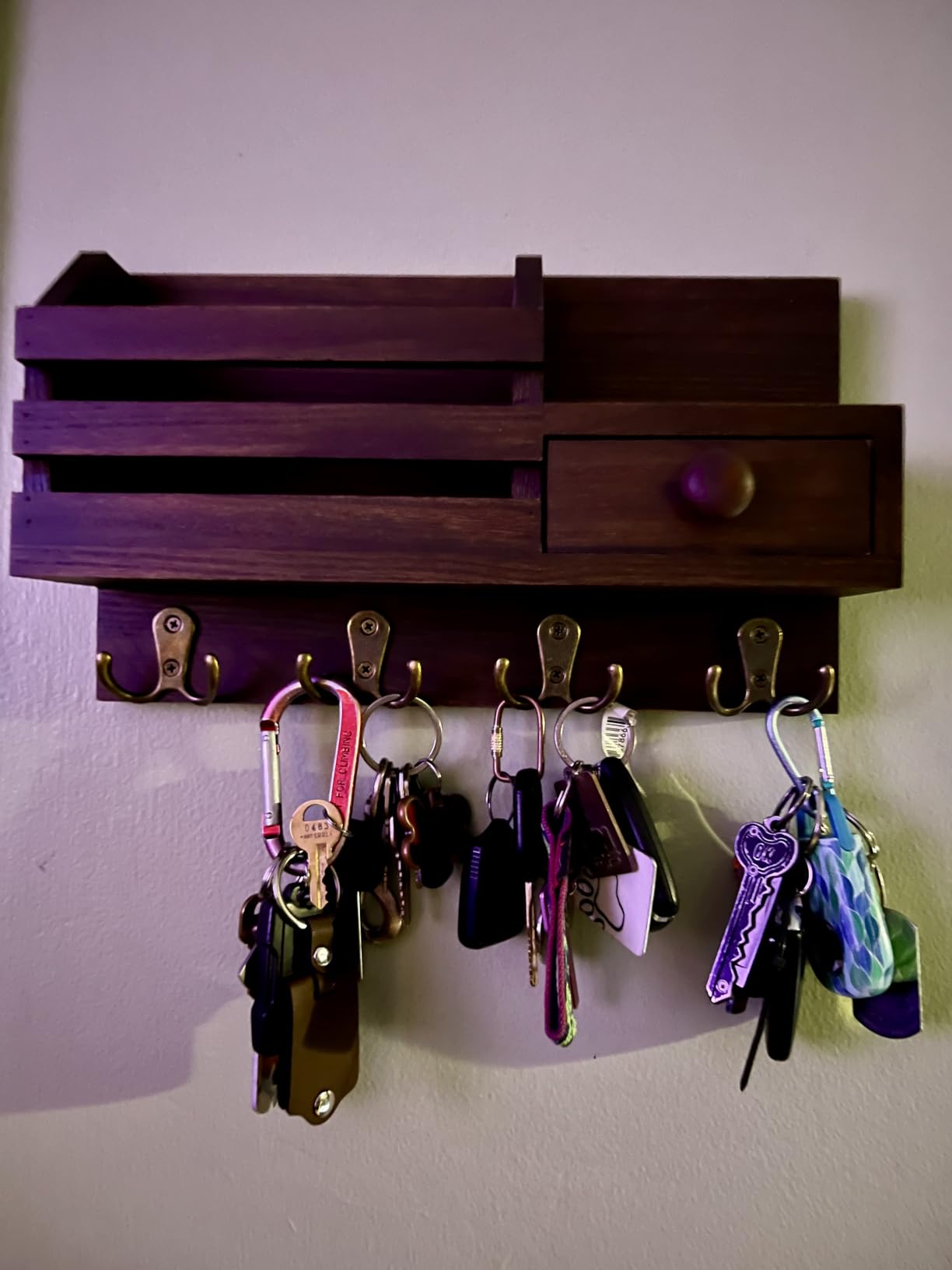 Key Holder Wall Mount, Wooden Key and Mail Organizer, Black customer photo 2