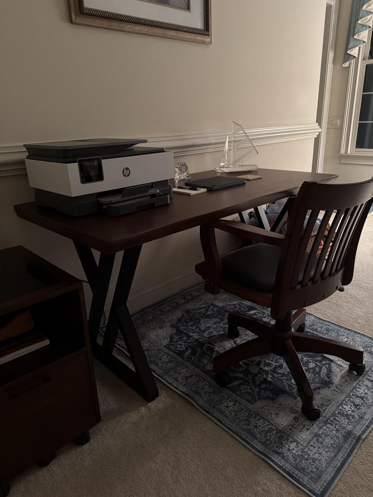 Solid Wood Desk 55 inches, Home Office Computer Desk Wooden Rustic Writing Desk Metal Modern Simple Design Executive Real Wood Desk(Rustic Brown) customer photo 2