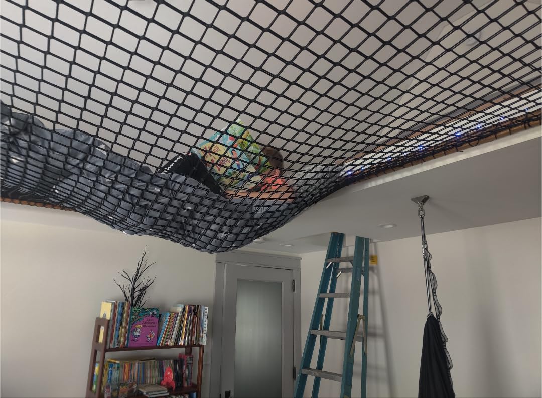 Climbing Net for Kids - 9.9FT x 9.9FT Double Layers Heavy Duty Playground Safety Net, Climbing Cargo Net for Tree House Tree Fort, Back Yard, Jungle Gyms, Monkey Bar Security Mesh(Black) customer photo 1