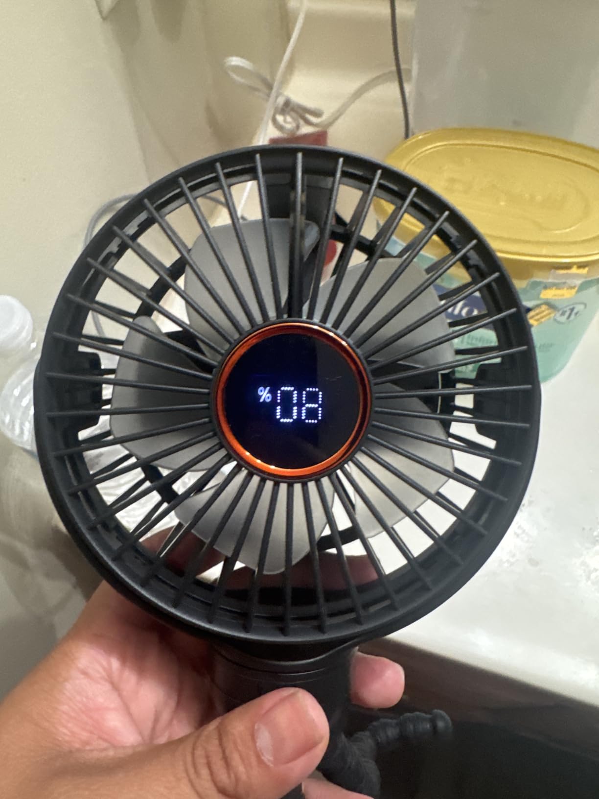 Portable Stroller Mini Fan, Small Rechargeable Personal Fan, Baby Travel Essentials for Wagon, Car Seat, Treadmill, Battery Powered Biking Gear Accessories, 360° Rotation, 3-Speed, Display, Black customer photo 1