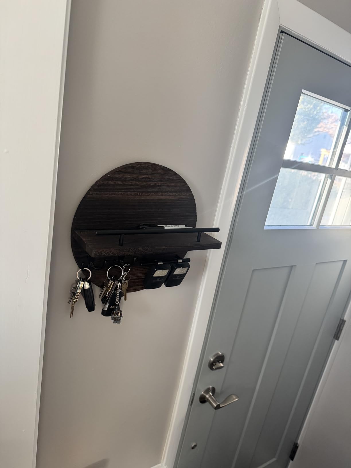 Key Holder Wall Mount with Shelf and Hooks, Mail Organizer for Wall, Navy customer photo 1