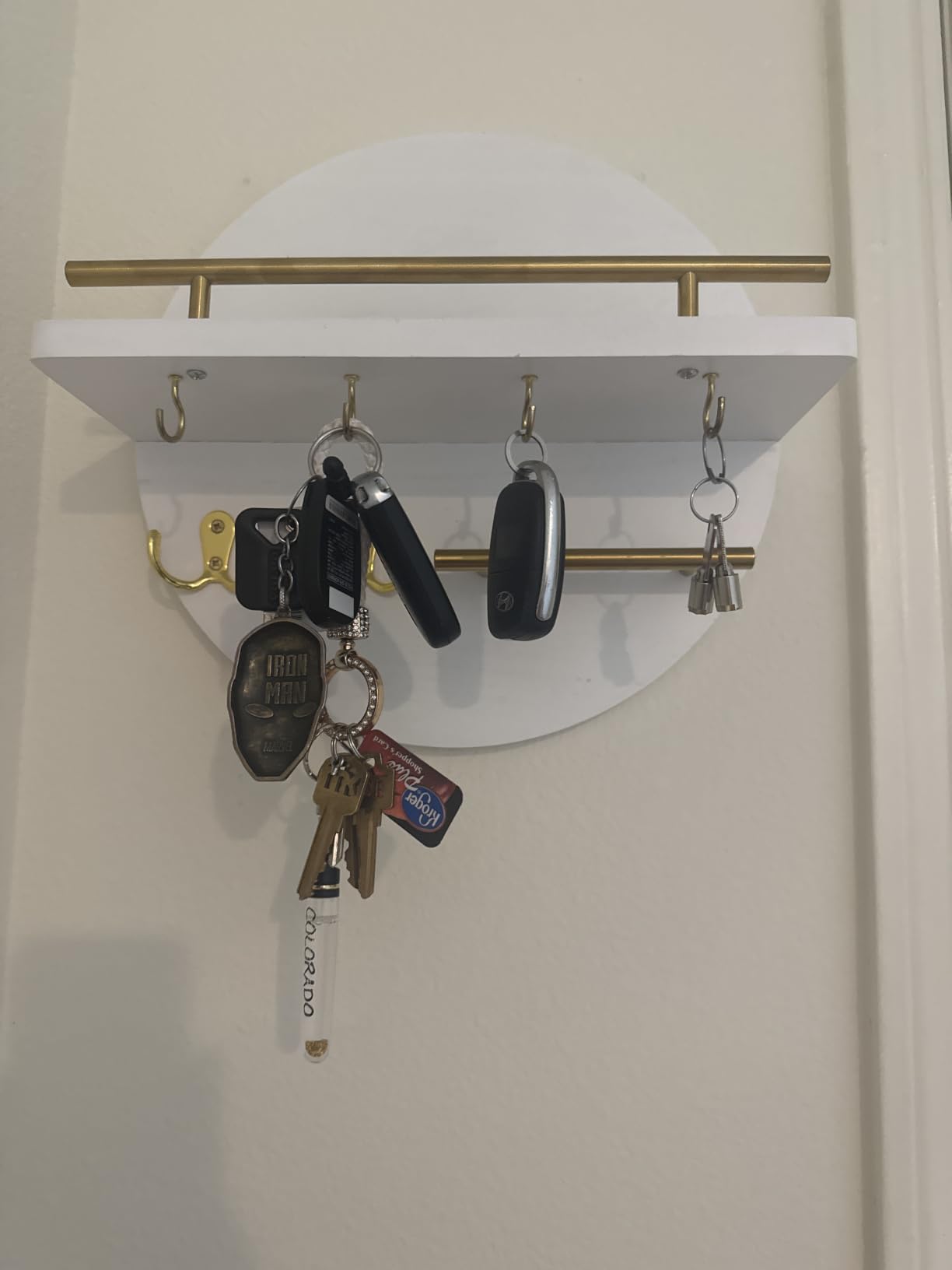 Key Holder Wall Mount with Shelf and Hooks, Mail Organizer for Wall, Navy customer photo 2