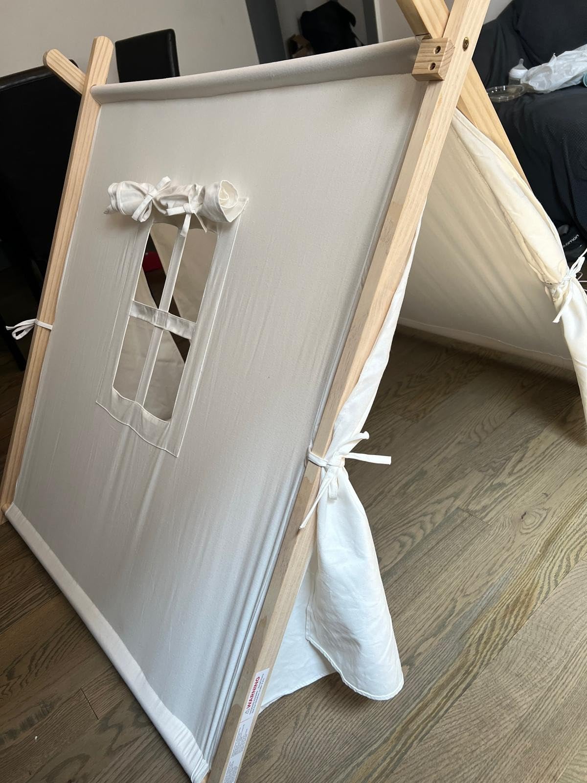 Comfy Cubs Kids Play Tent - Breathable Cotton Teepee for Imaginative Activity - Indoor Canvas Play Tent - Easy Setup, Safe Design, and Spacious Layout for Children - Natural Wood customer photo 1
