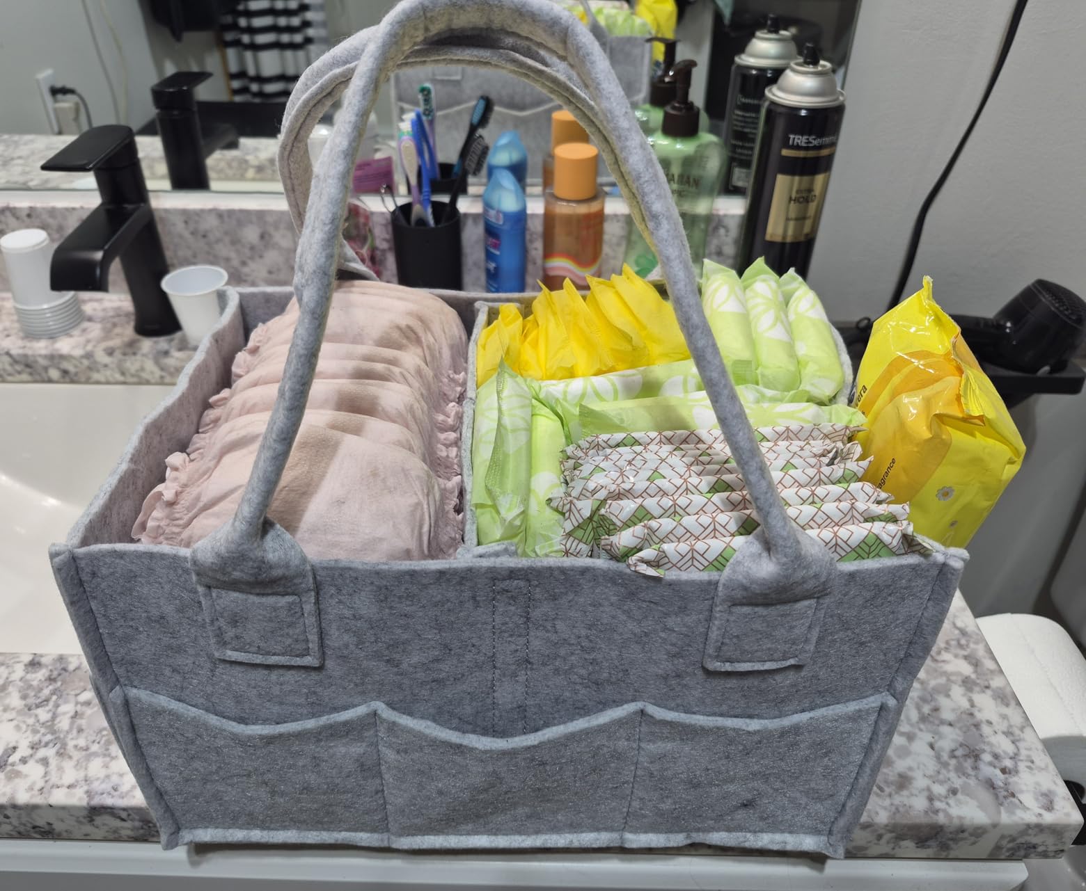 Cute Castle 2 Pack Diaper Caddy Organizer - Portable Baby Caddy Organizer with Handle, Nursery Storage Bin and Car Organizer for Girls, Boys - Baby Gift Basket - Grey customer photo 2