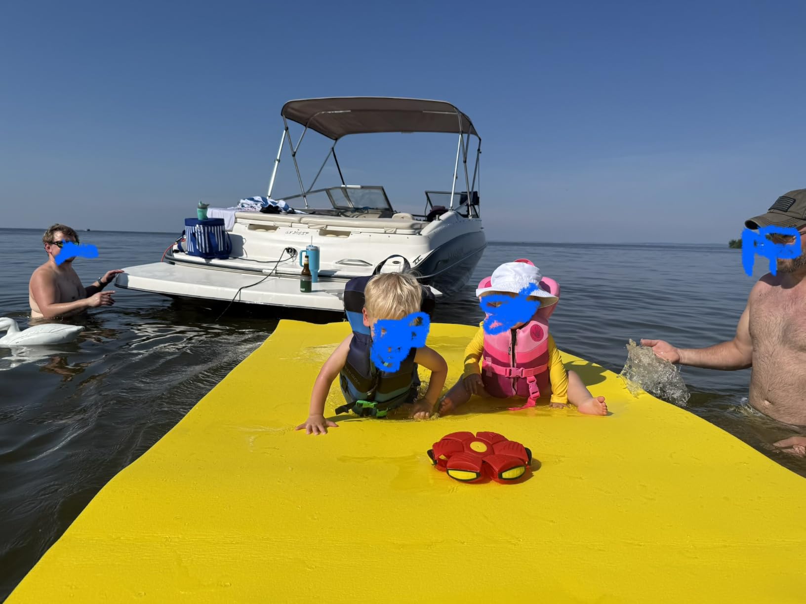 Outroad Floating Water Pad Mat, 3 Layers XPE Foam 9/12/18 Ft Lily Pad for Beach, Ocean, Lake, Roll-Up Floating Island for Water Recreation and Relaxing（Blue/Yellow） customer photo 1