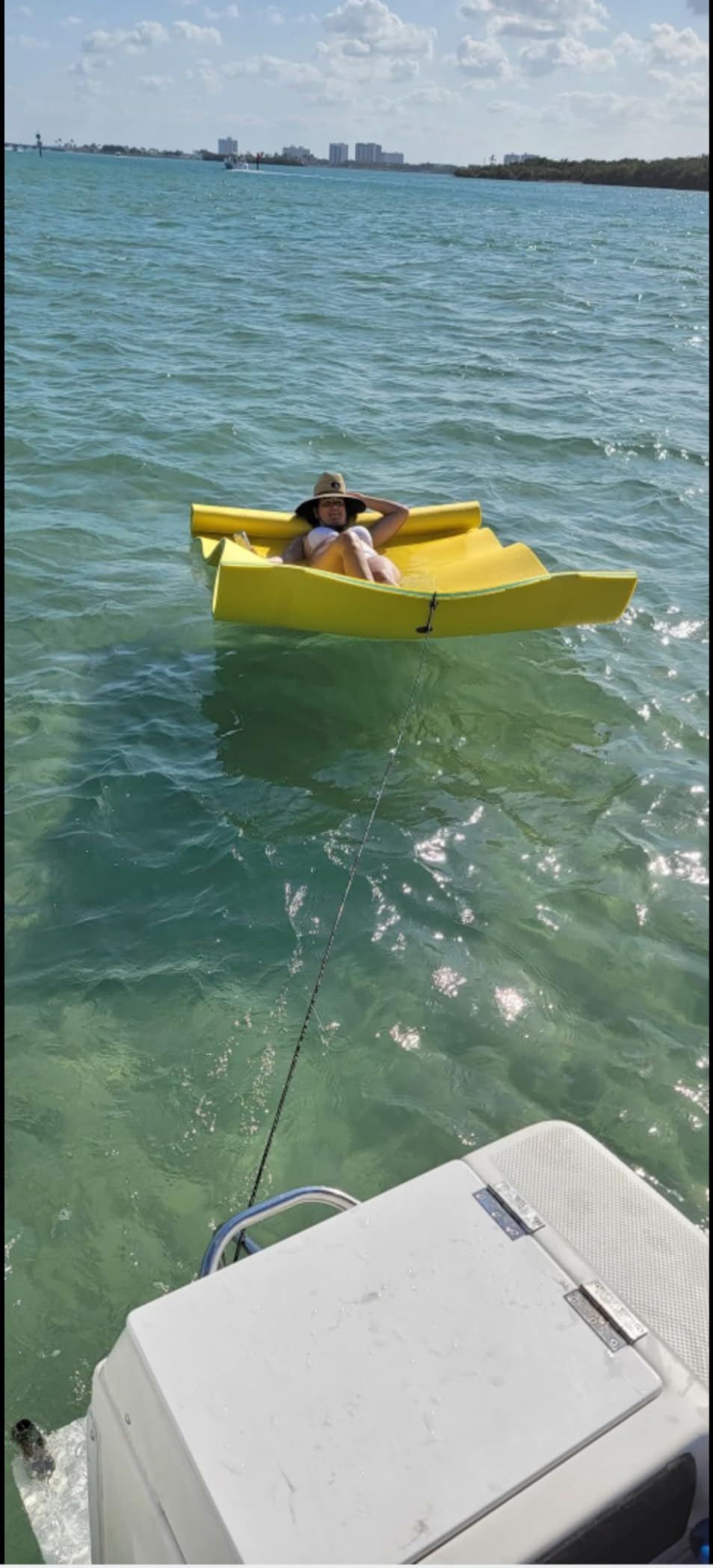 Outroad Floating Water Pad Mat, 3 Layers XPE Foam 9/12/18 Ft Lily Pad for Beach, Ocean, Lake, Roll-Up Floating Island for Water Recreation and Relaxing（Blue/Yellow） customer photo 2