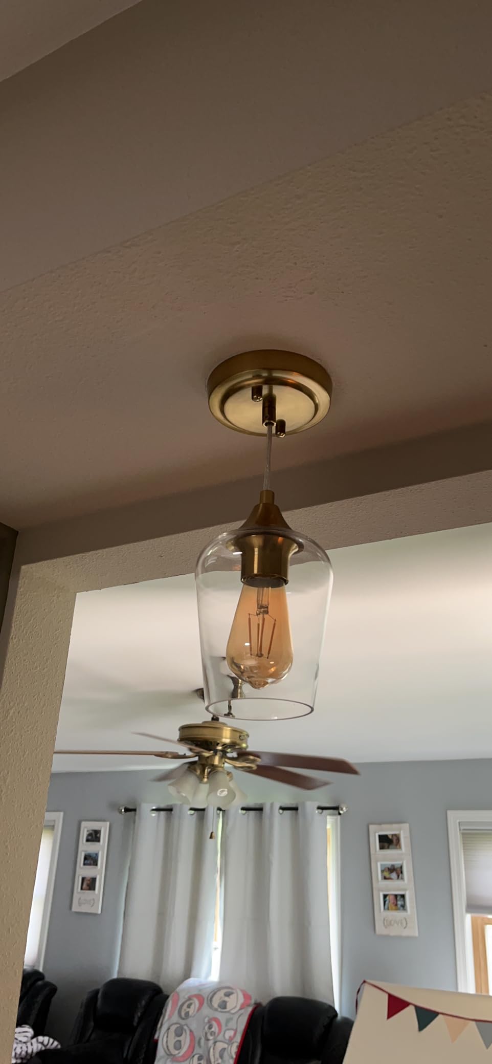 VONLUCE Pendant Lights Kitchen Island, Brushed Gold Pendant Light Fixtures with E26 Base & Adjustable Cable, Modern Pendant Lighting with Glass Shade for Living Room Bedroom Hallway, 3 Packs customer photo 2